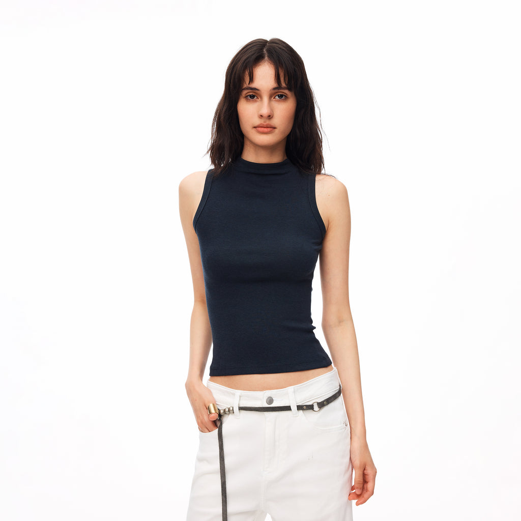 MADWITCH RIBBED MOCK NECK SLEEVELESS TANK #G2034