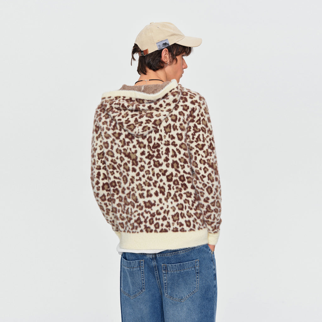 MADWITCH LEOPARD-PRINT PLUSH CROPPED ZIP HOODIE #2606MY2037