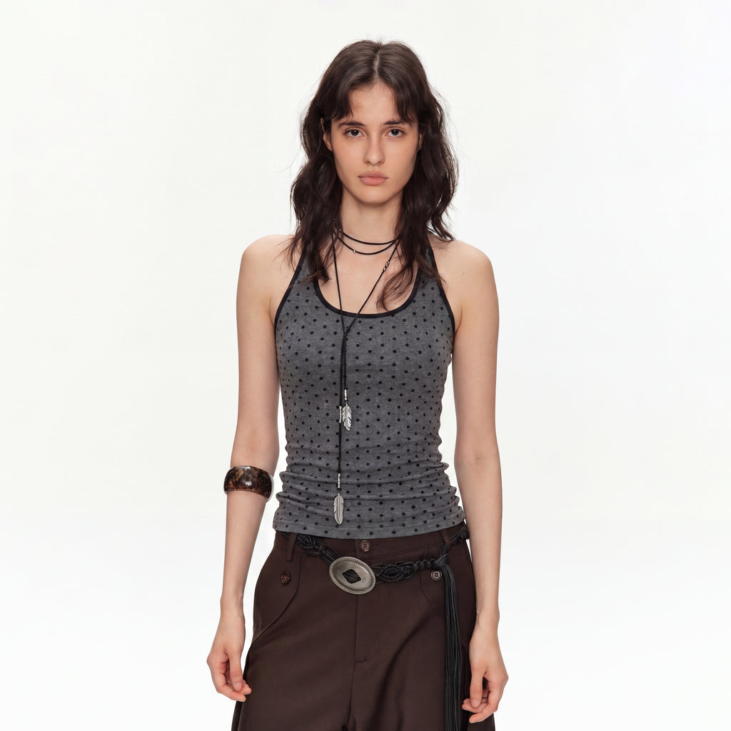 MADWITCH CONTRAST POLKADOT CRUNCHED TANK TOP #G26428