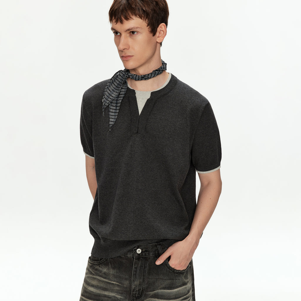 MADWITCH CONTRAST HENLEY KNIT T SHIRT #68659