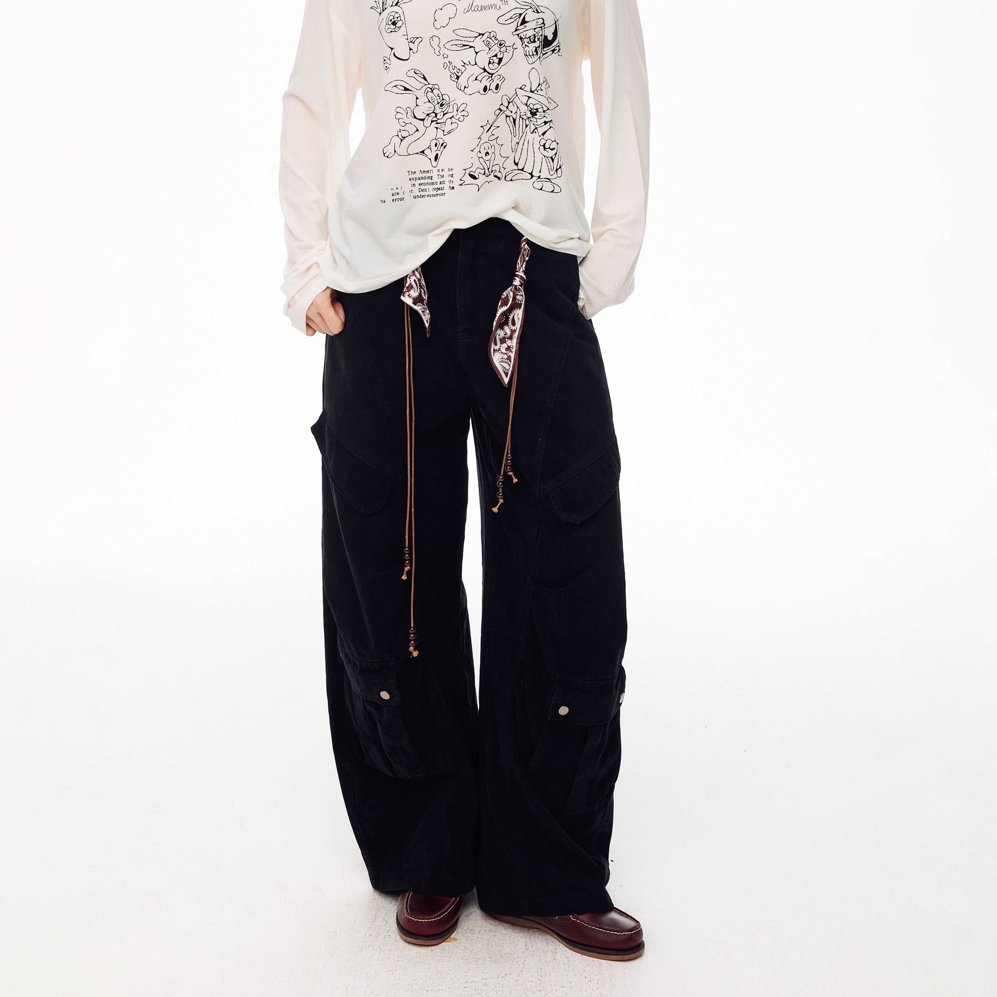 MADWITCH WASHED CURVED-LEG CARGO TROUSERS #5869