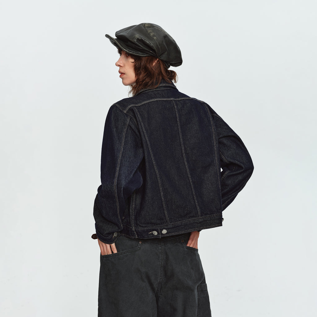 MADWITCH CONTRAST-STITCH CROPPED DENIM JACKET #C2026419