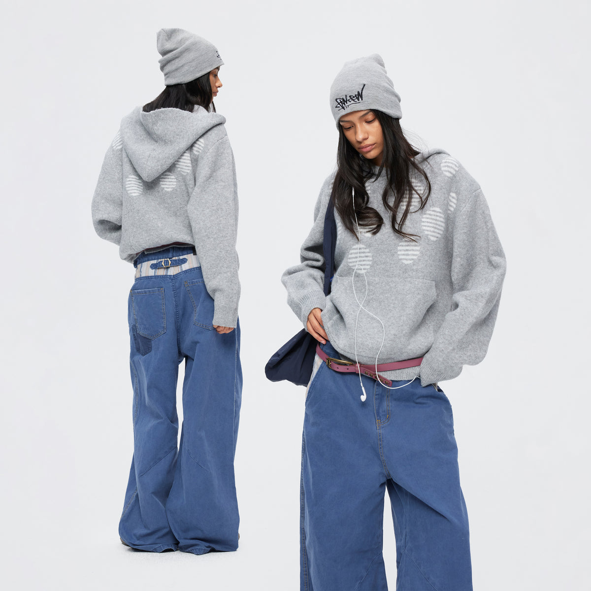 MADWITCH POLKA-DOT JACQUARD CROPPED HOODED SWEATER #MYC033