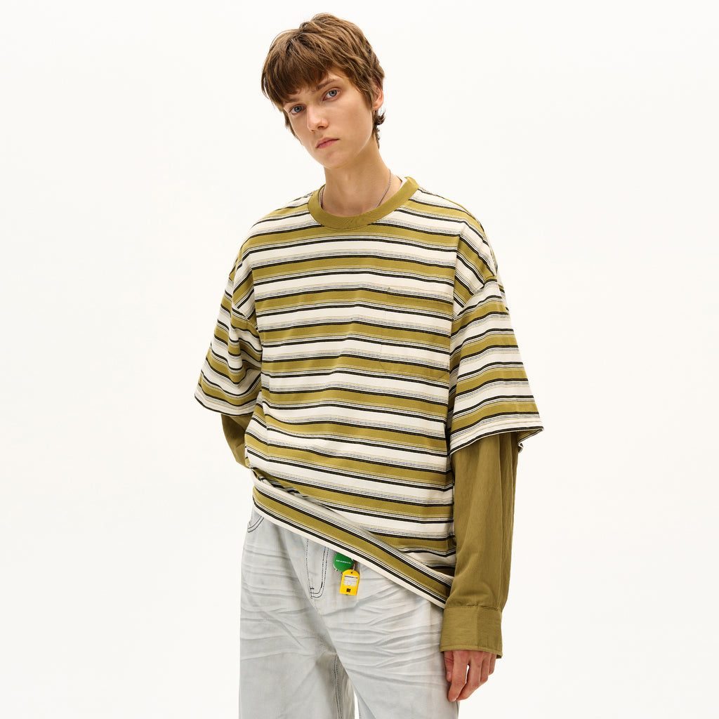 MADWITCH FAUX LAYERED STRIPE LONG SLEEVE #990369