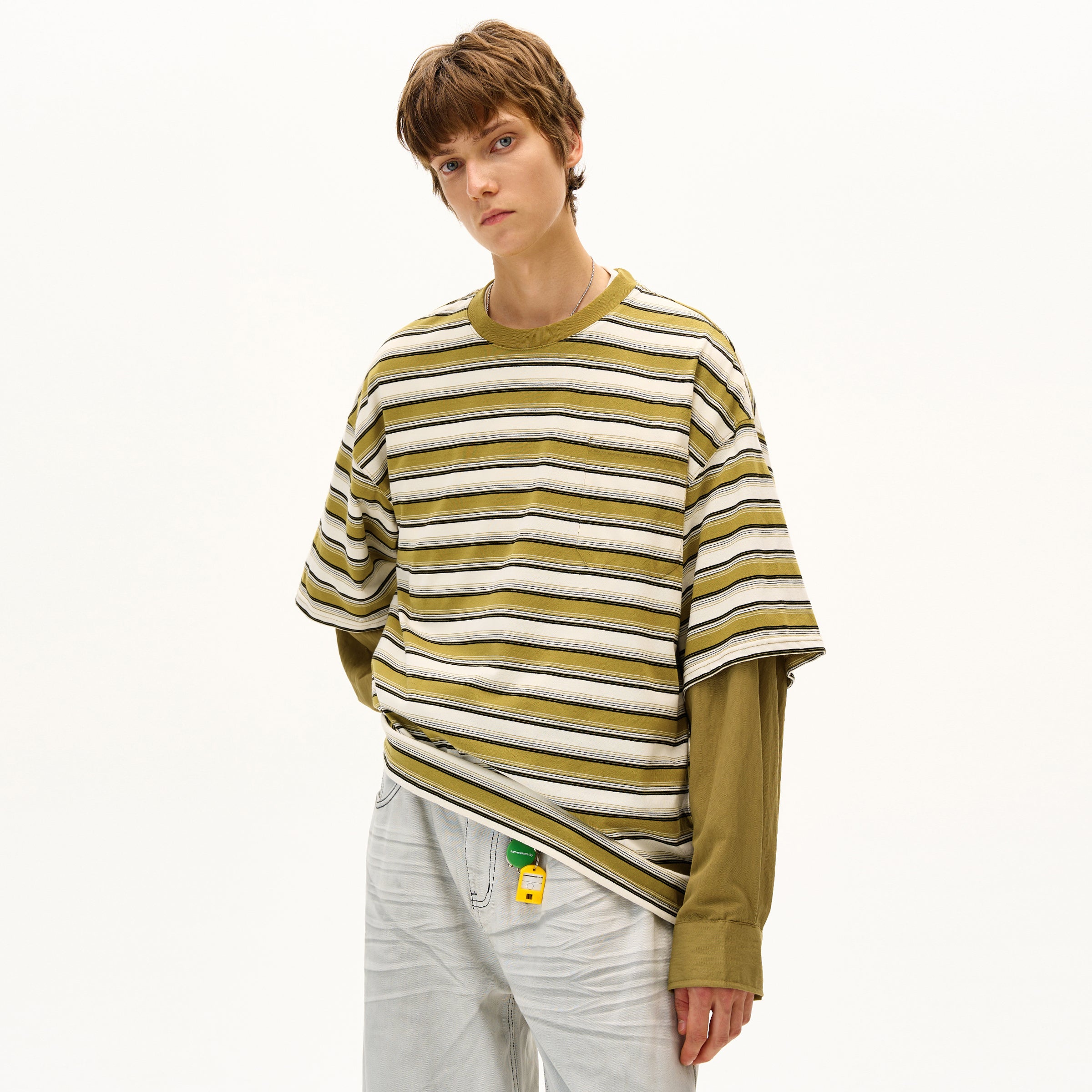 MADWITCH FAUX LAYERED STRIPE LONG SLEEVE #990369