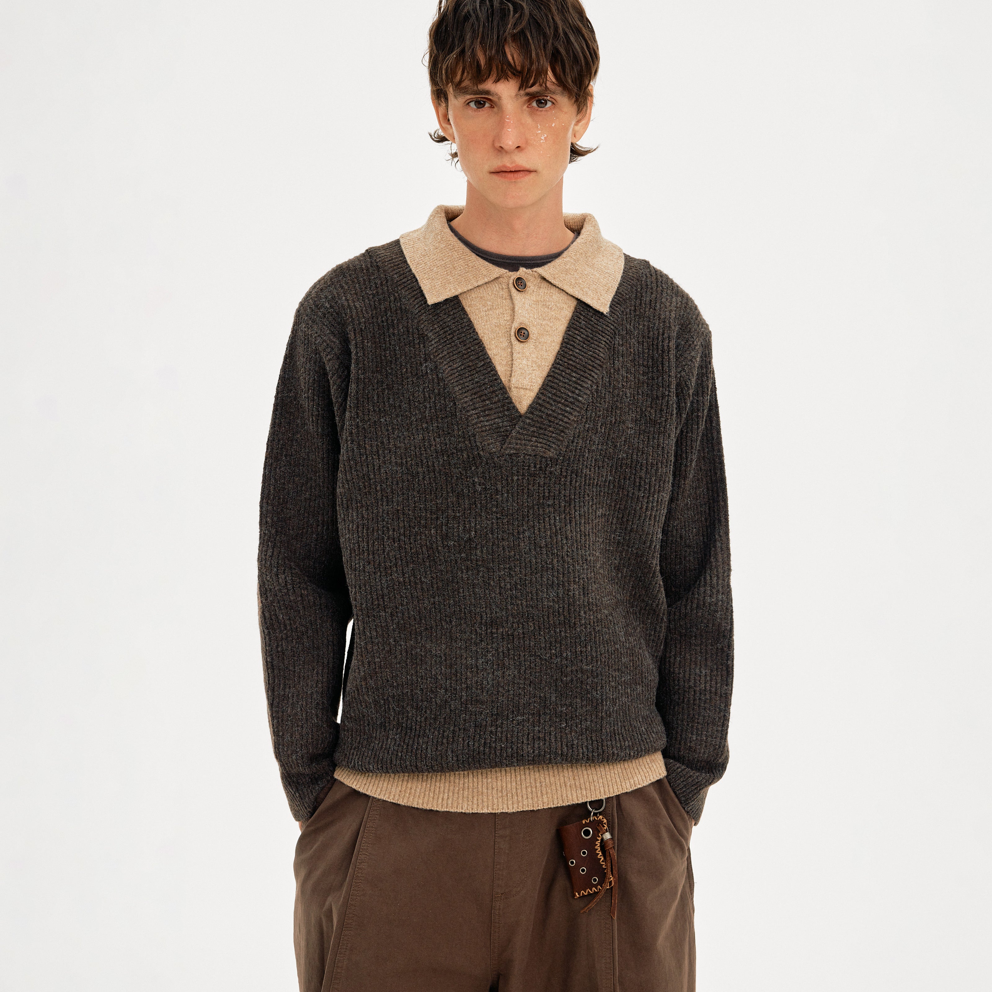 MADWITCH COLORBLOCK FAUX LAYER WOOL SWEATER #STYY8888