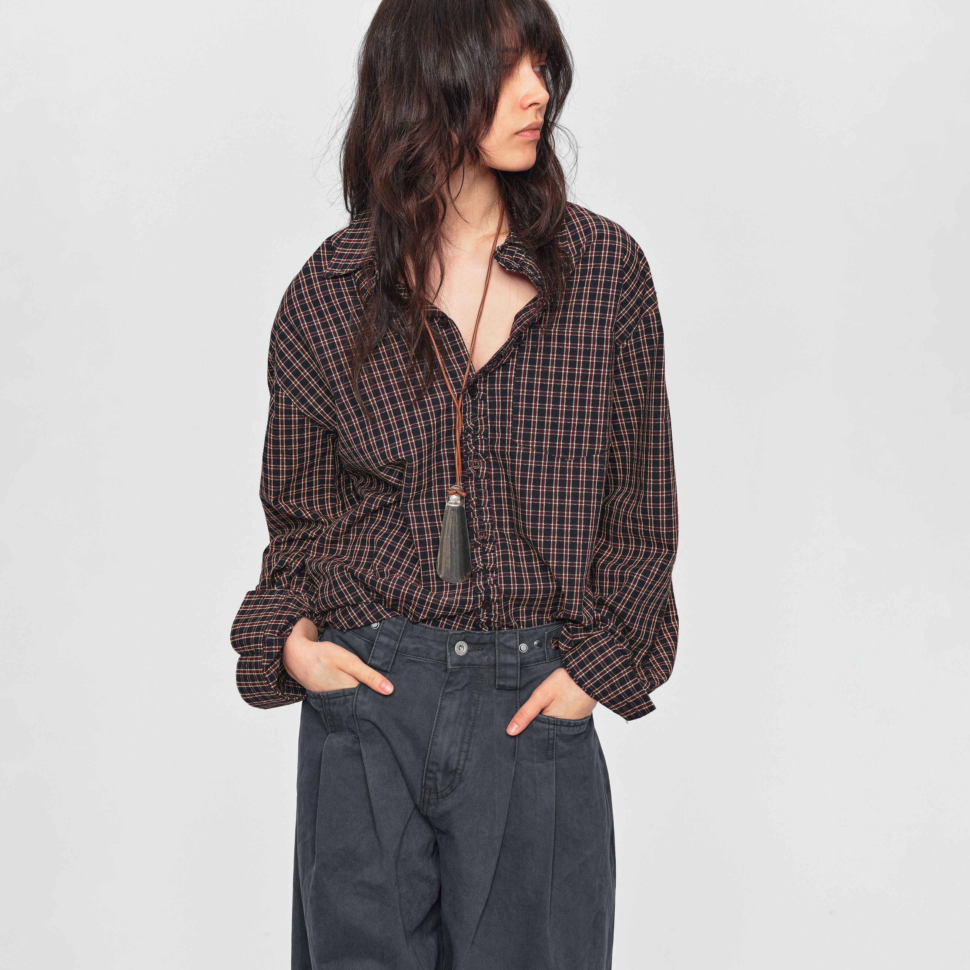 MADWITCH RUCHED PLACKET PLAID SHIRT #26090
