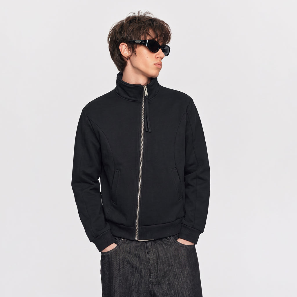 MADWITCH PANEL-CUT STAND-COLLAR ZIP CARDIGAN #2606WT5107