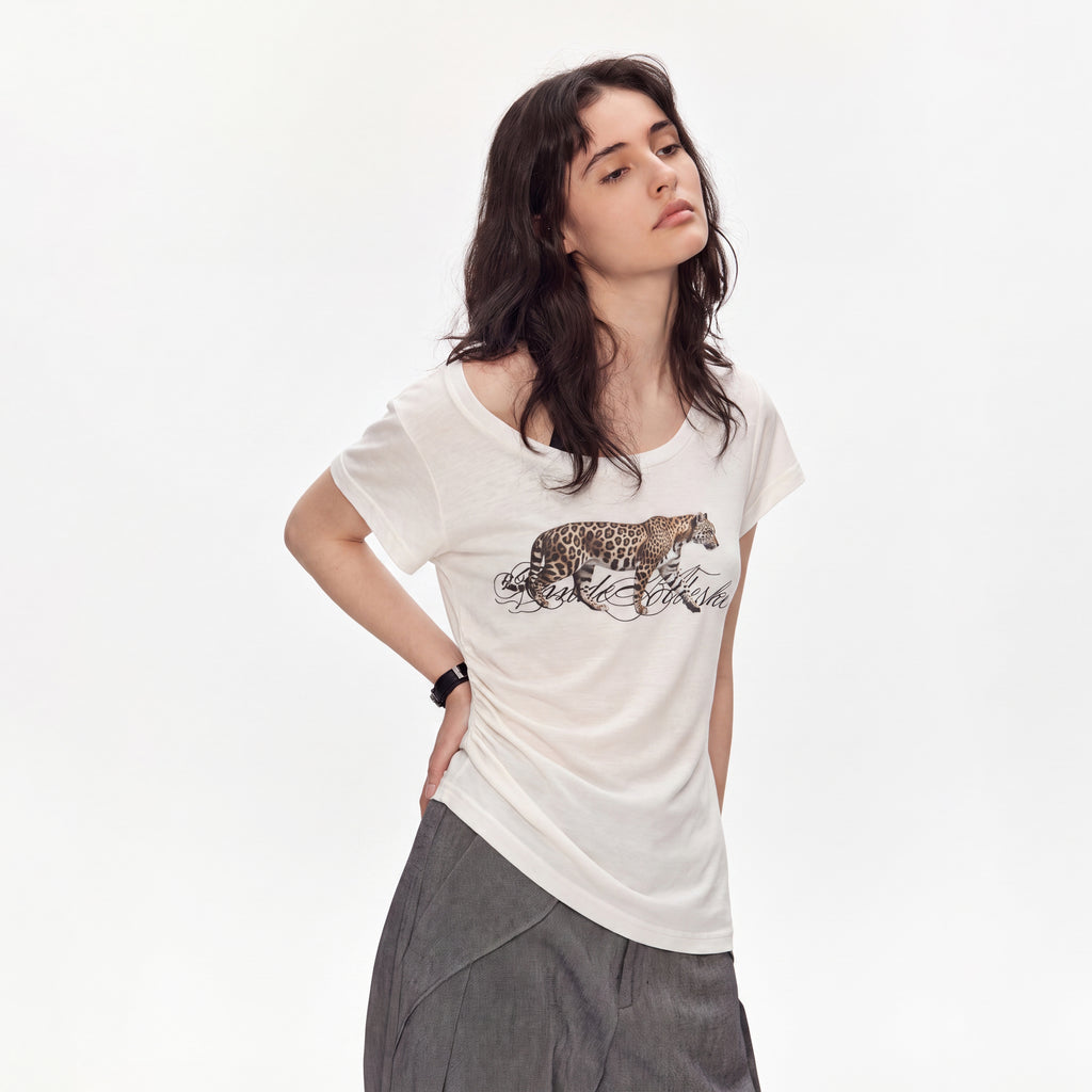 MADWITCH LEOPARD-PRINT U-NECK T-SHIRT #L2026615