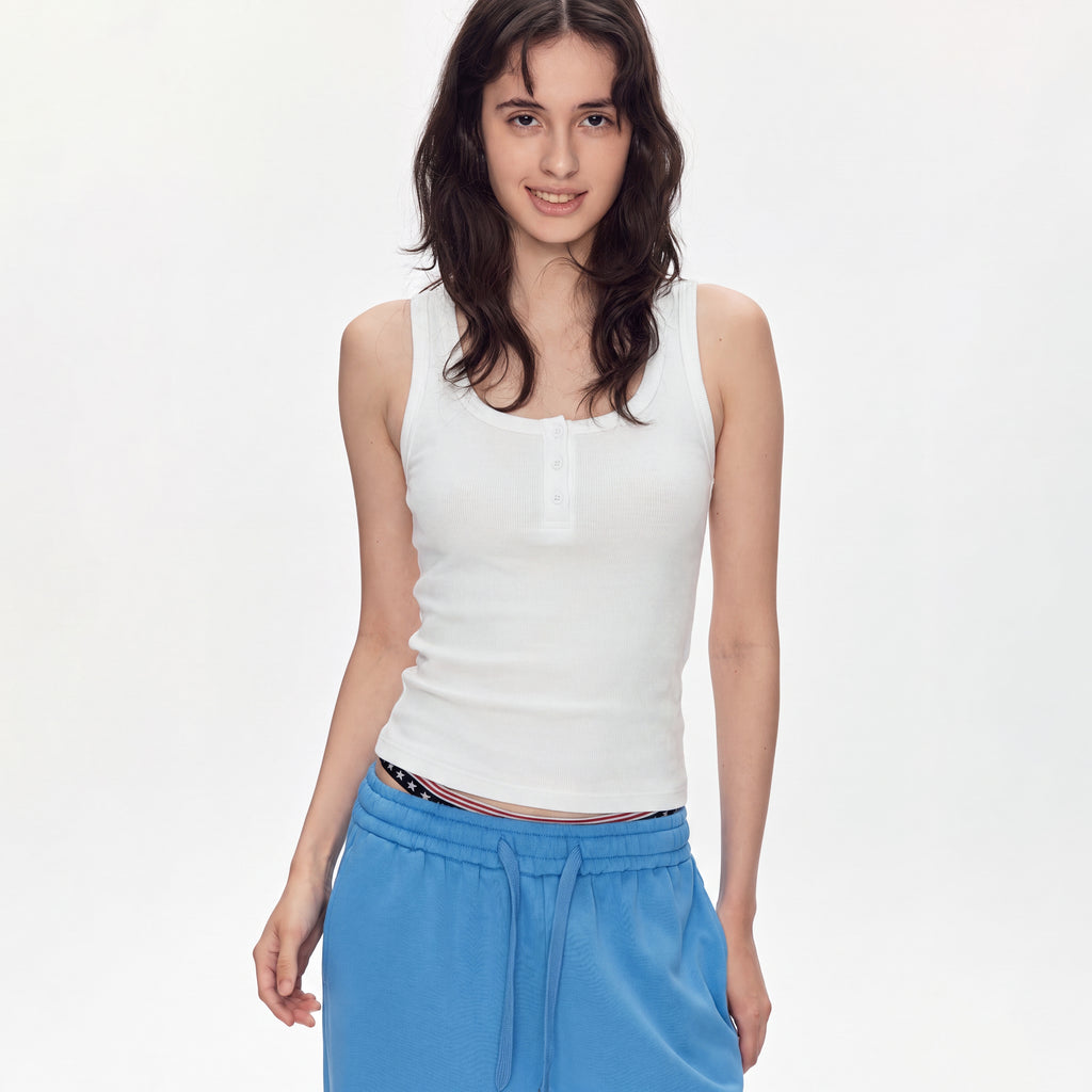 MADWITCH MINIMALIST U-NECK CROPPED RIBBED TANK TOP #C2026329