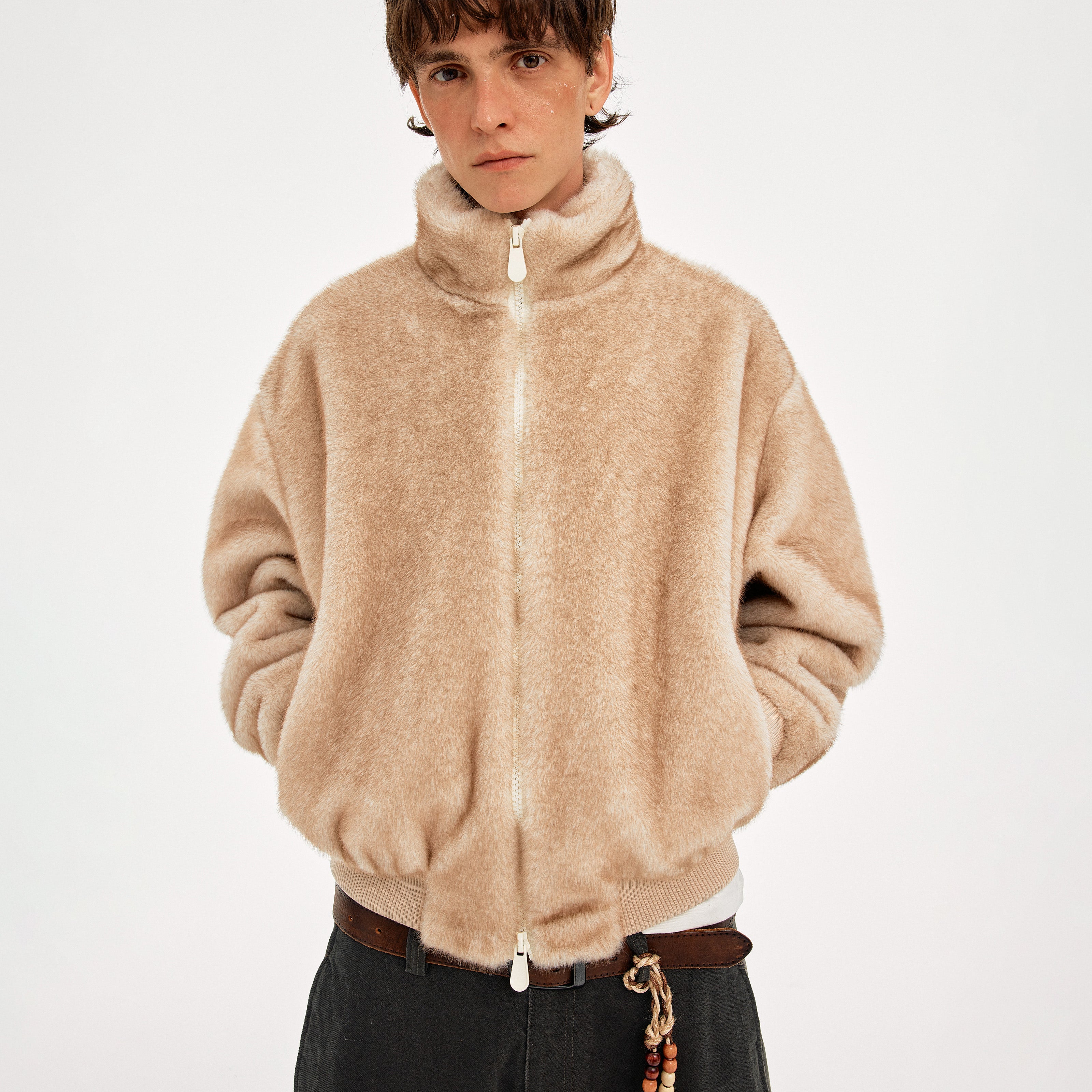 MADWITCH FAUX FUR STAND COLLAR COAT #256086