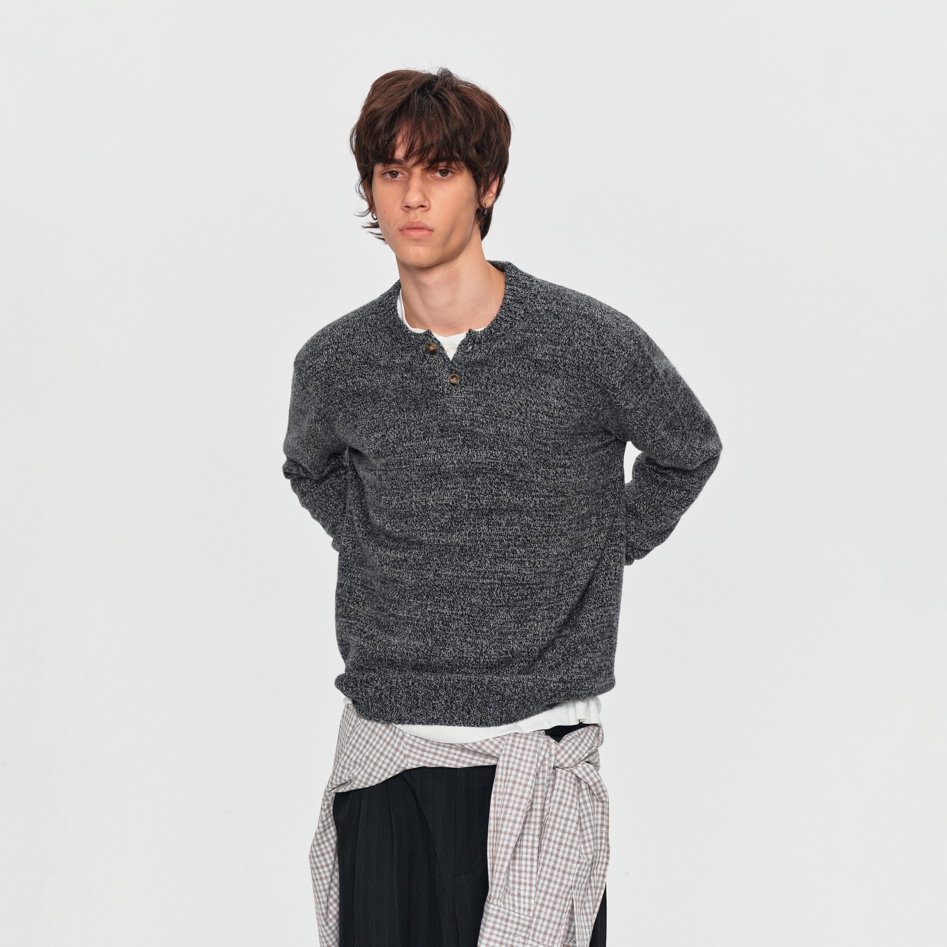 MADWITCH MARLED WOOL-BLEND HENLEY SWEATER #11817