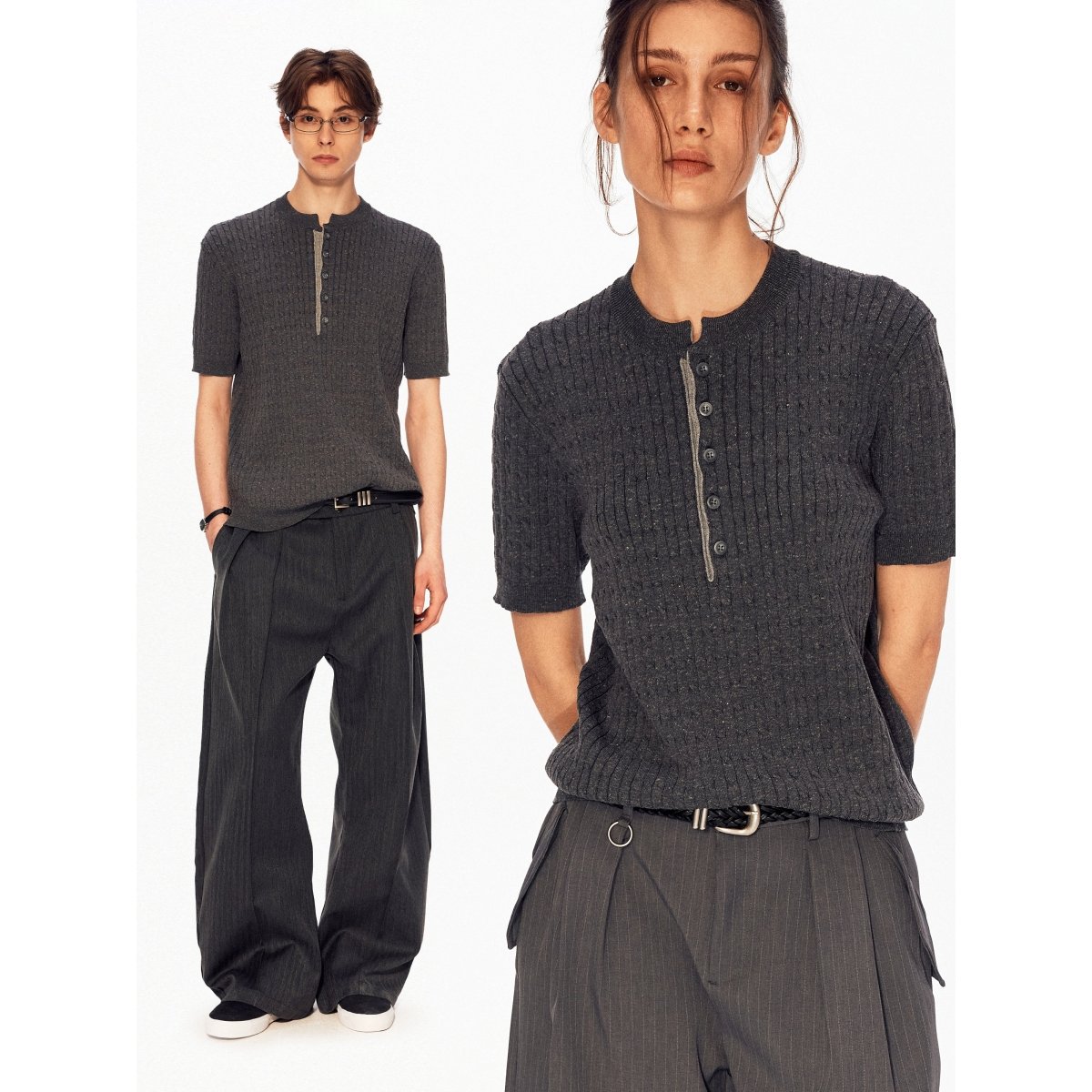 MADWITCH RIBBED HENLEY LINEN TEE 96006 - MadWitch Store