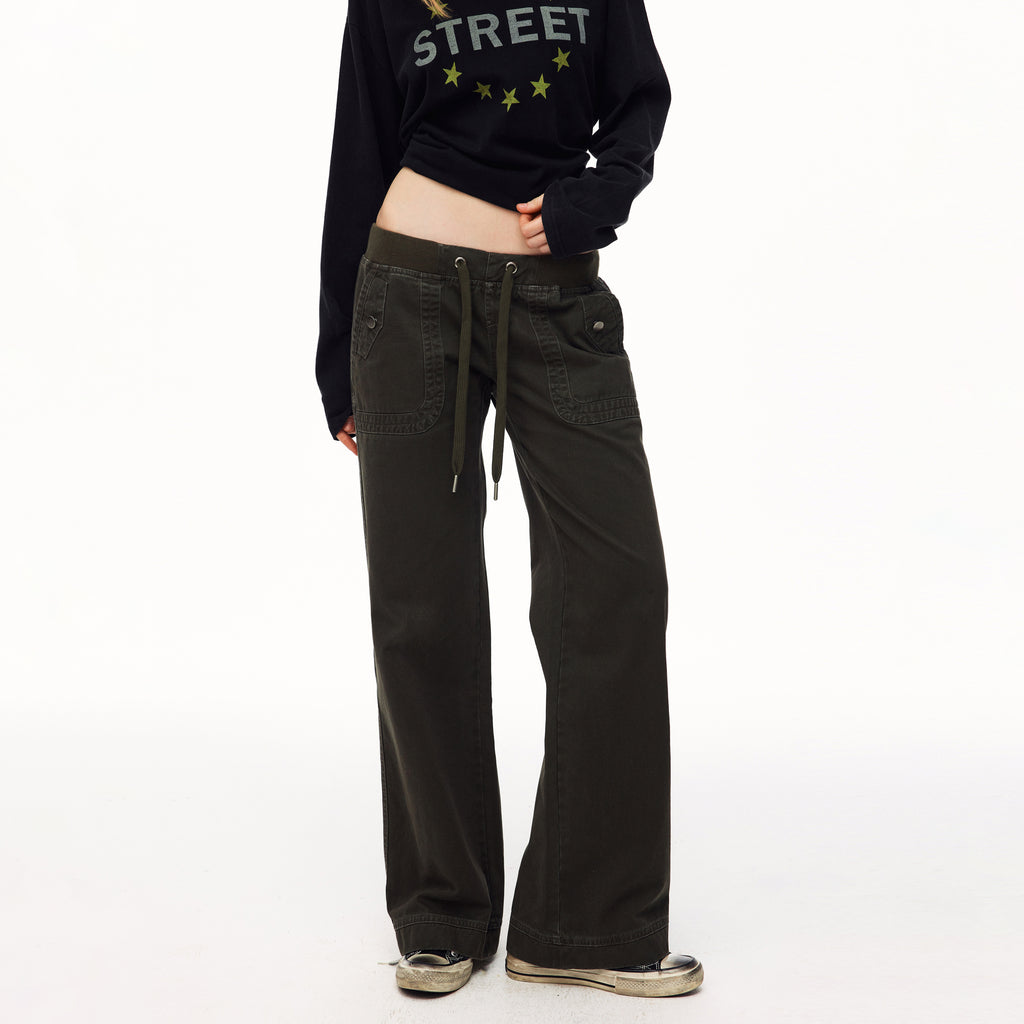 MADWITCH WASHED DISTRESSED DRAWSTRING CARGO PANTS #A635