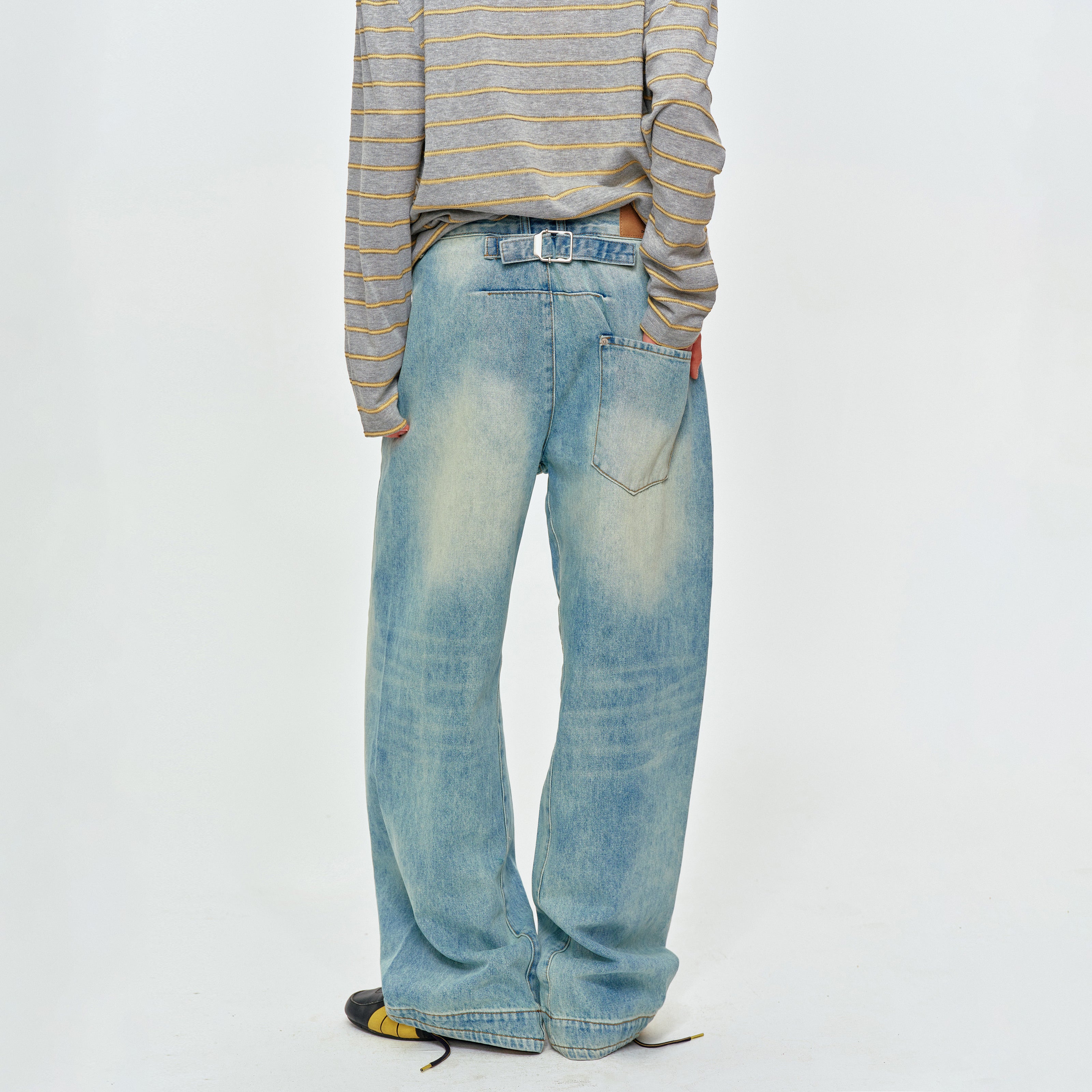 MADWITCH CINCH-BACK CURVED WIDE-LEG JEANS #CK9823