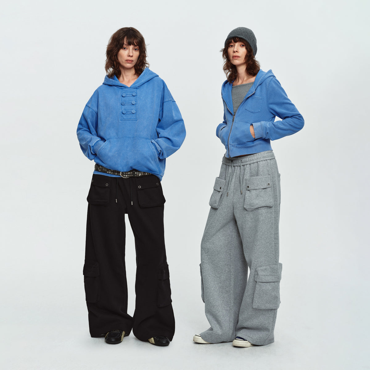 MADWITCH MULTI-POCKET DRAWSTRING WIDE-LEG SWEATPANTS #HL801