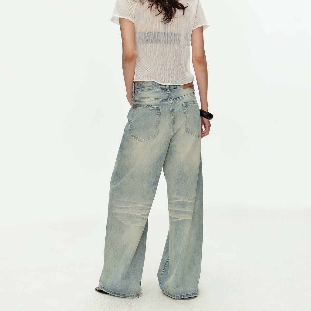 MADWITCH VINTAGE CURVED BUTTON WIDE JEANS #G60041