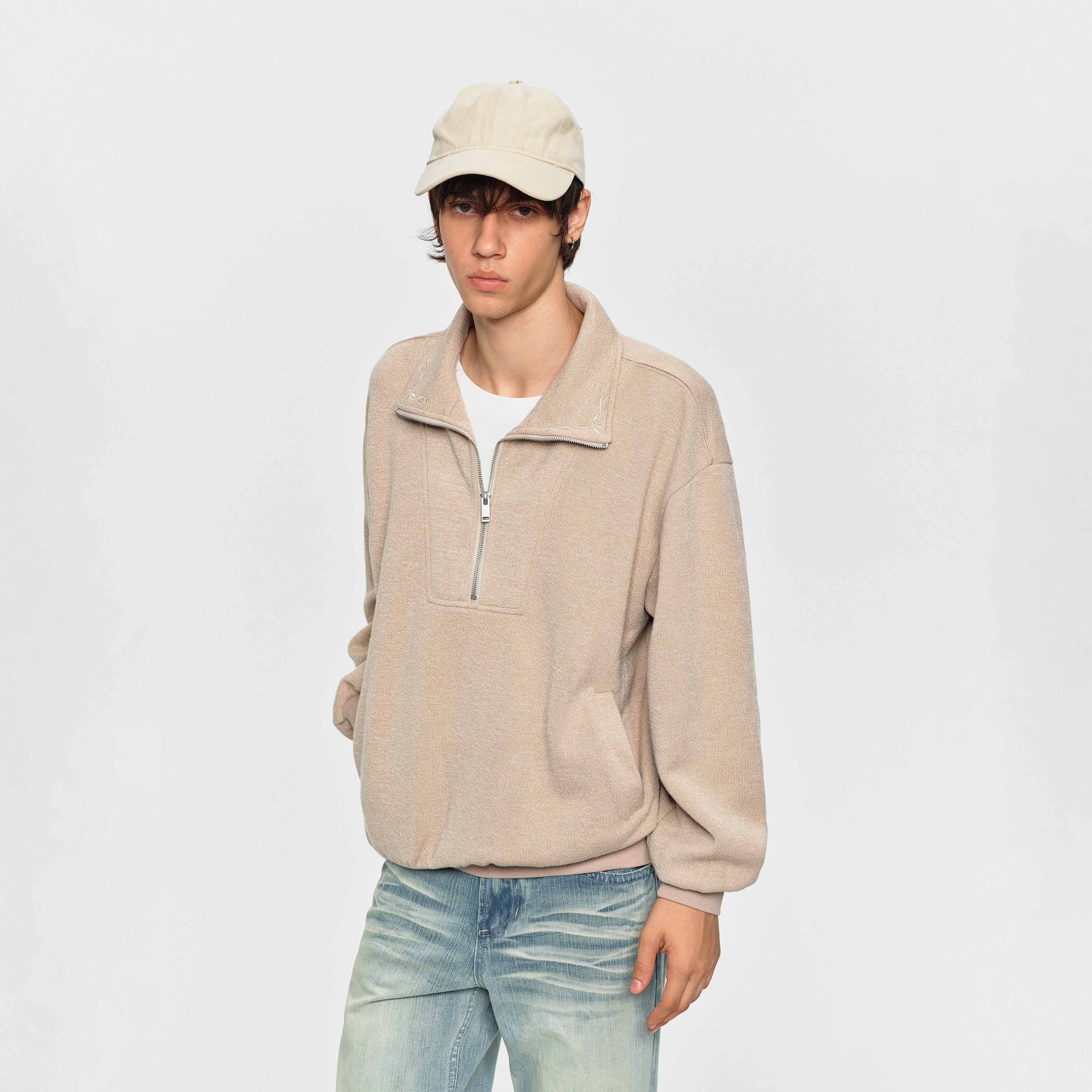 MADWITCH EMBROIDERED LAYERED HALF-ZIP SWEATSHIRT #991395
