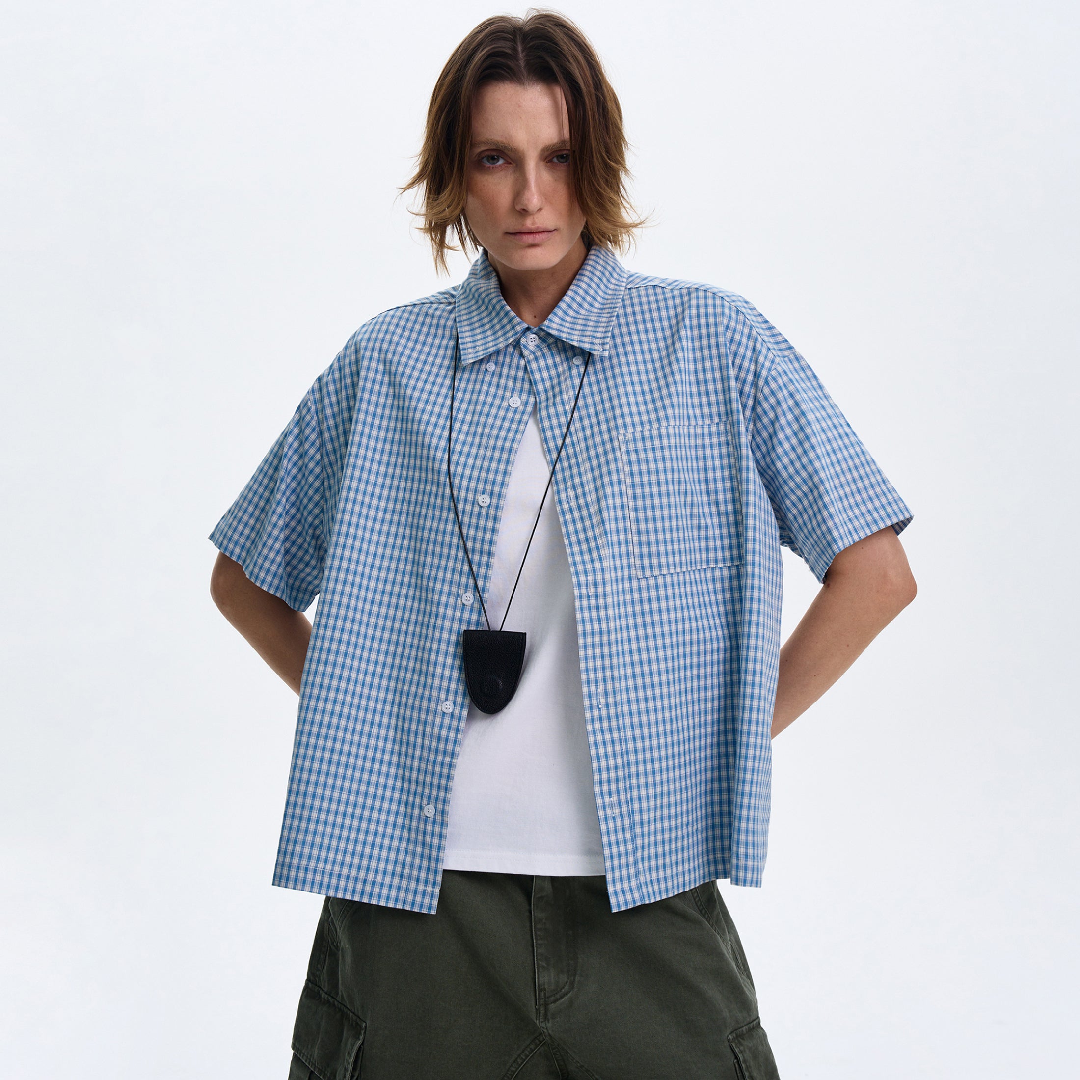 MADWITCH AMERICAN-STYLE PLAID SHORT-SLEEVE SHIRT #CR211