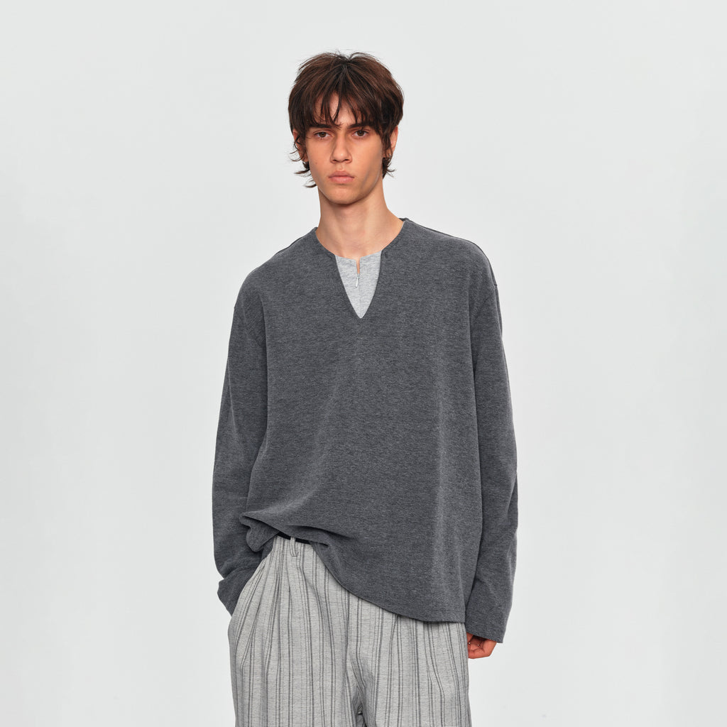 MADWITCH LAYERED HALF-ZIP V-NECK SWEATER #991502