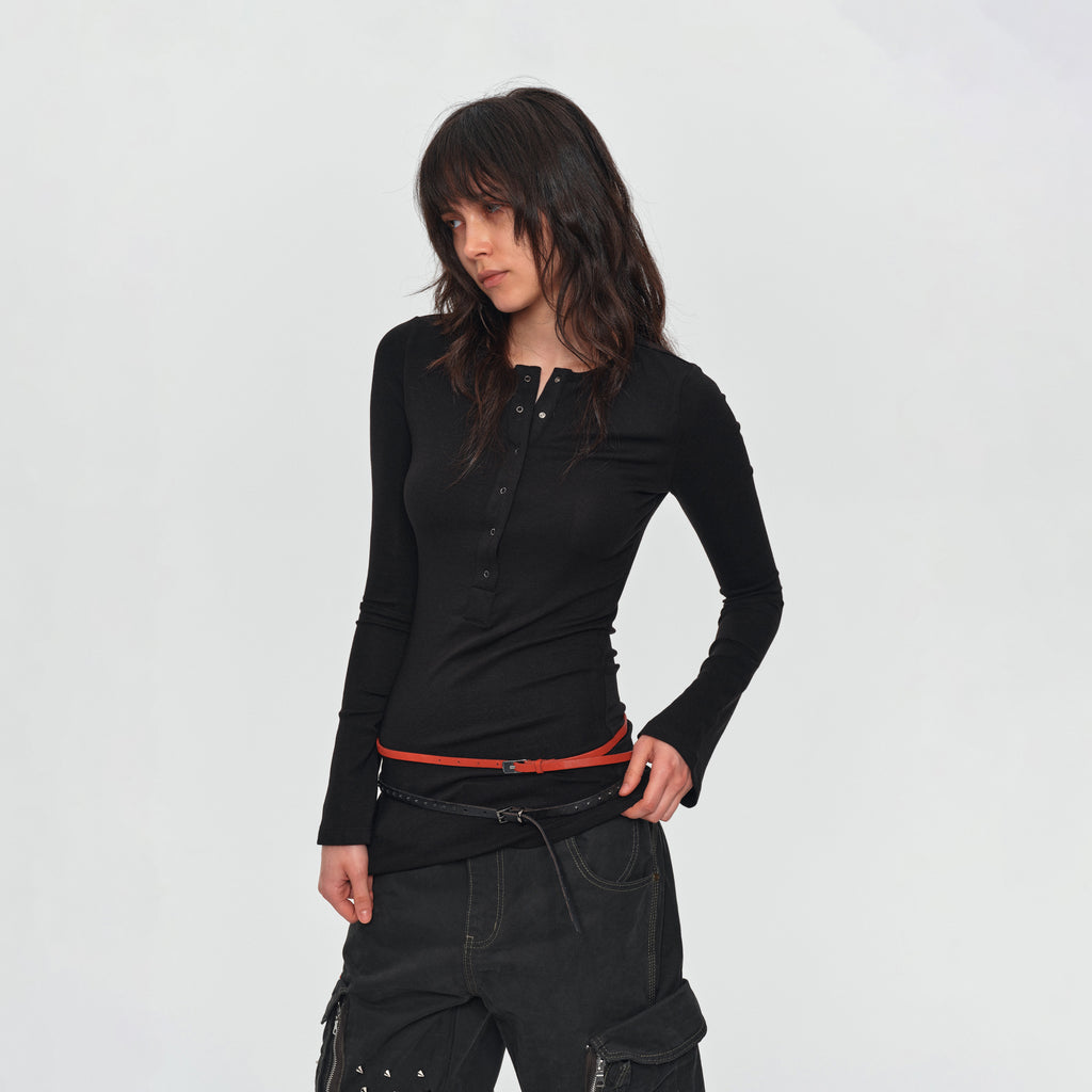 MADWITCH CONTRAST STRIPED HENLEY TEE #L2026288