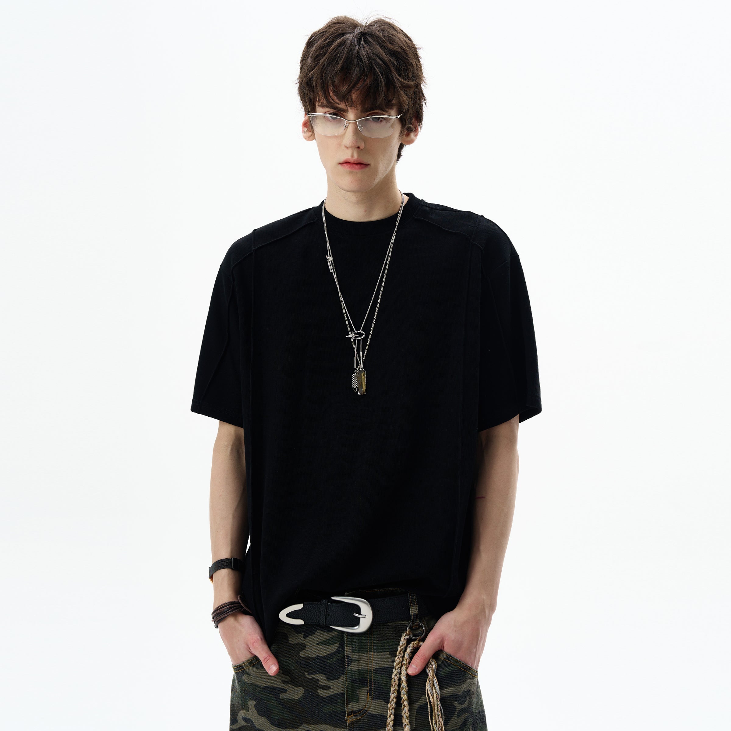 MADWITCH PANELED CREW NECK TEE #UTU009