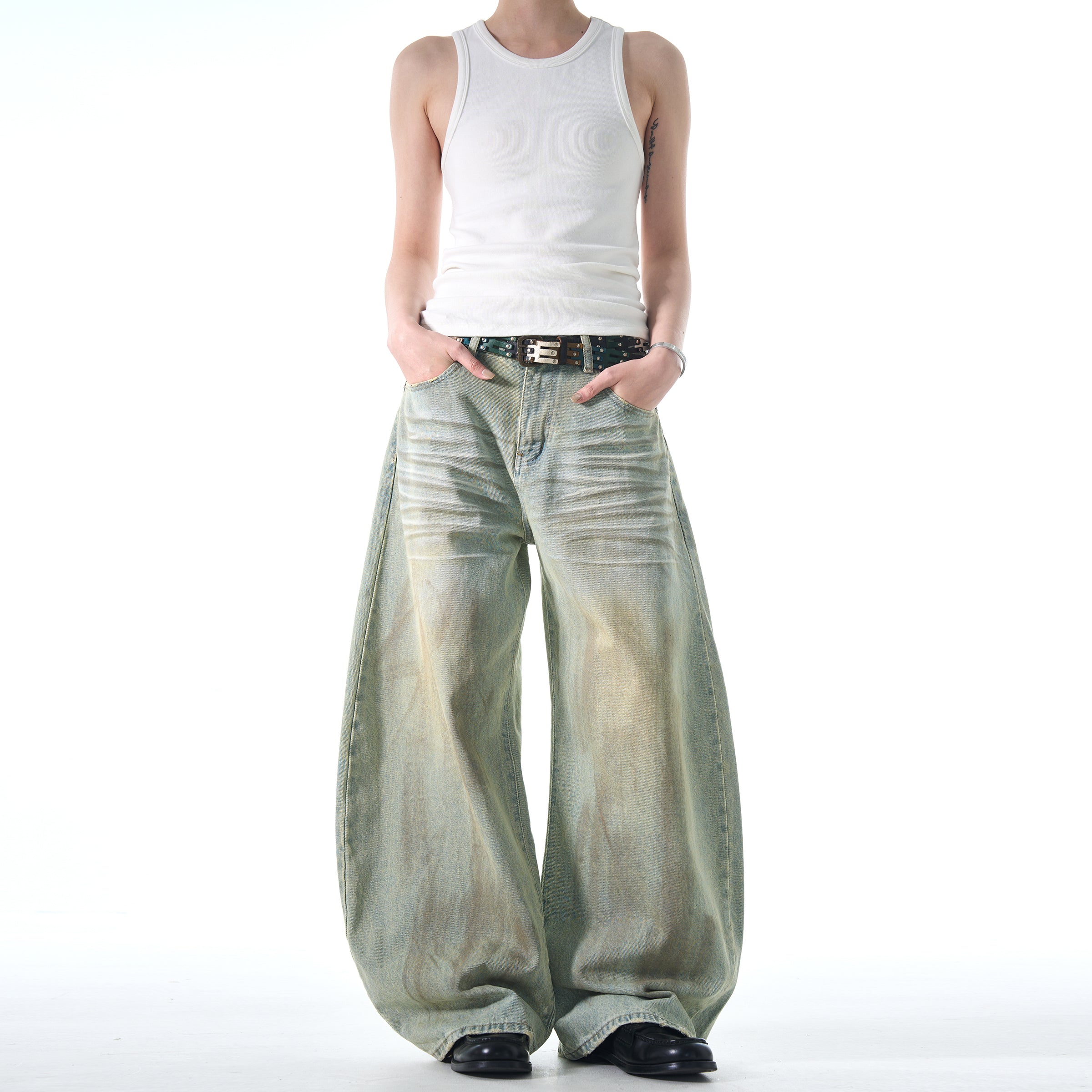 MADWITCH POST-APOCALYPTIC STYLE WIDE-LEG JEANS #FX065