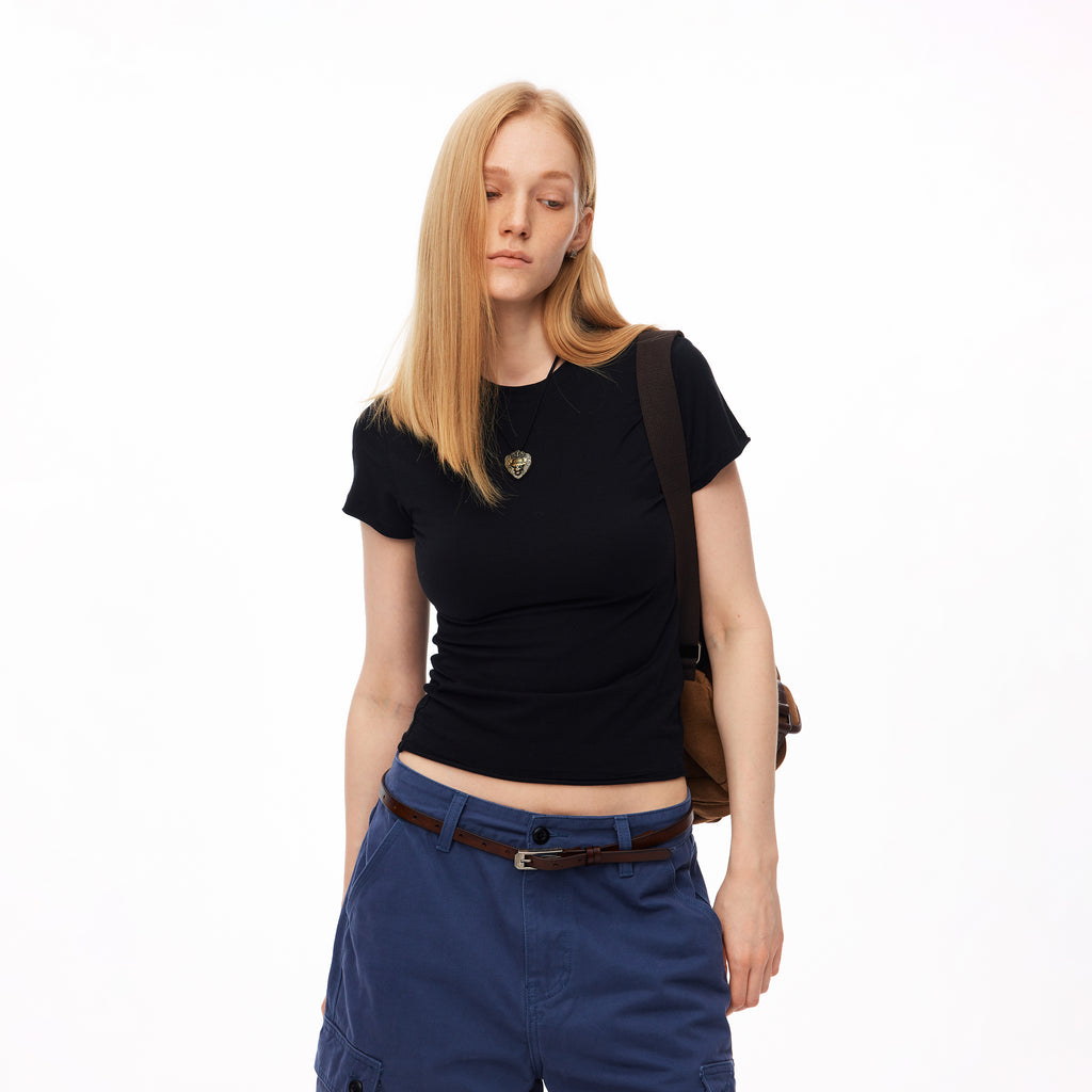 MADWITCH RIBBED CREWNECK CROPPED BABY TEE #69765