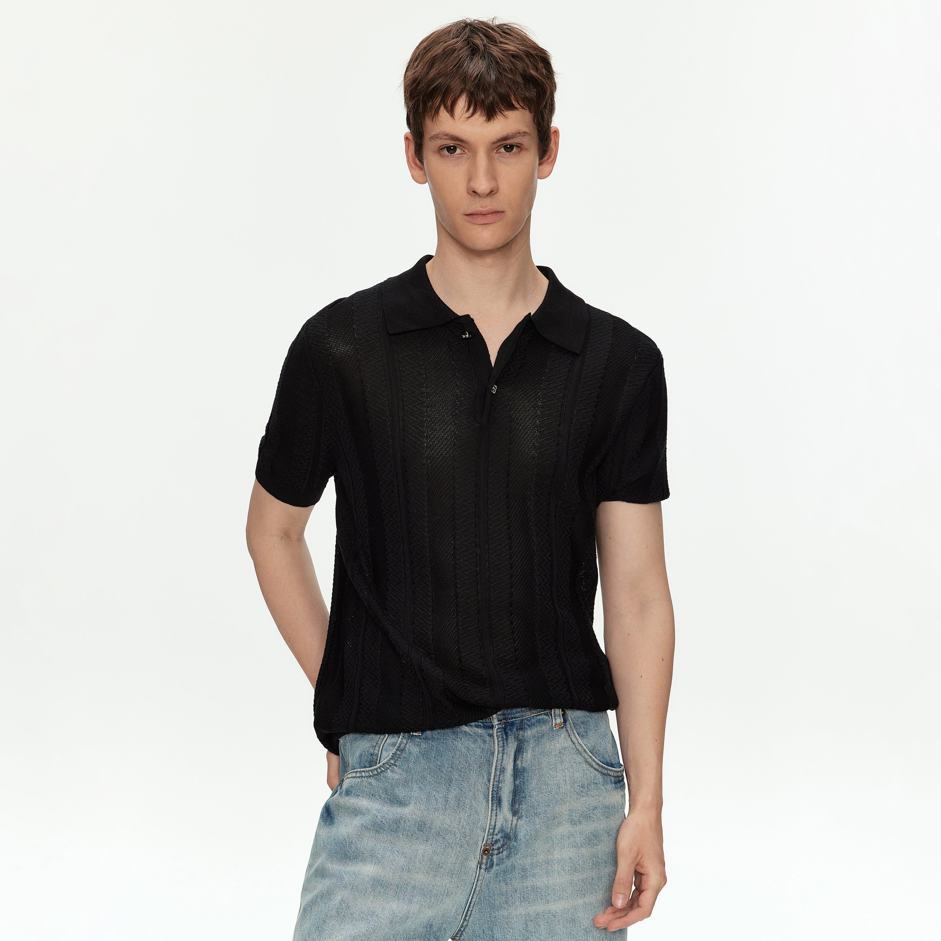 MADWITCH LYOCELL TEXTURED KNIT POLO SHIRT #AW26821