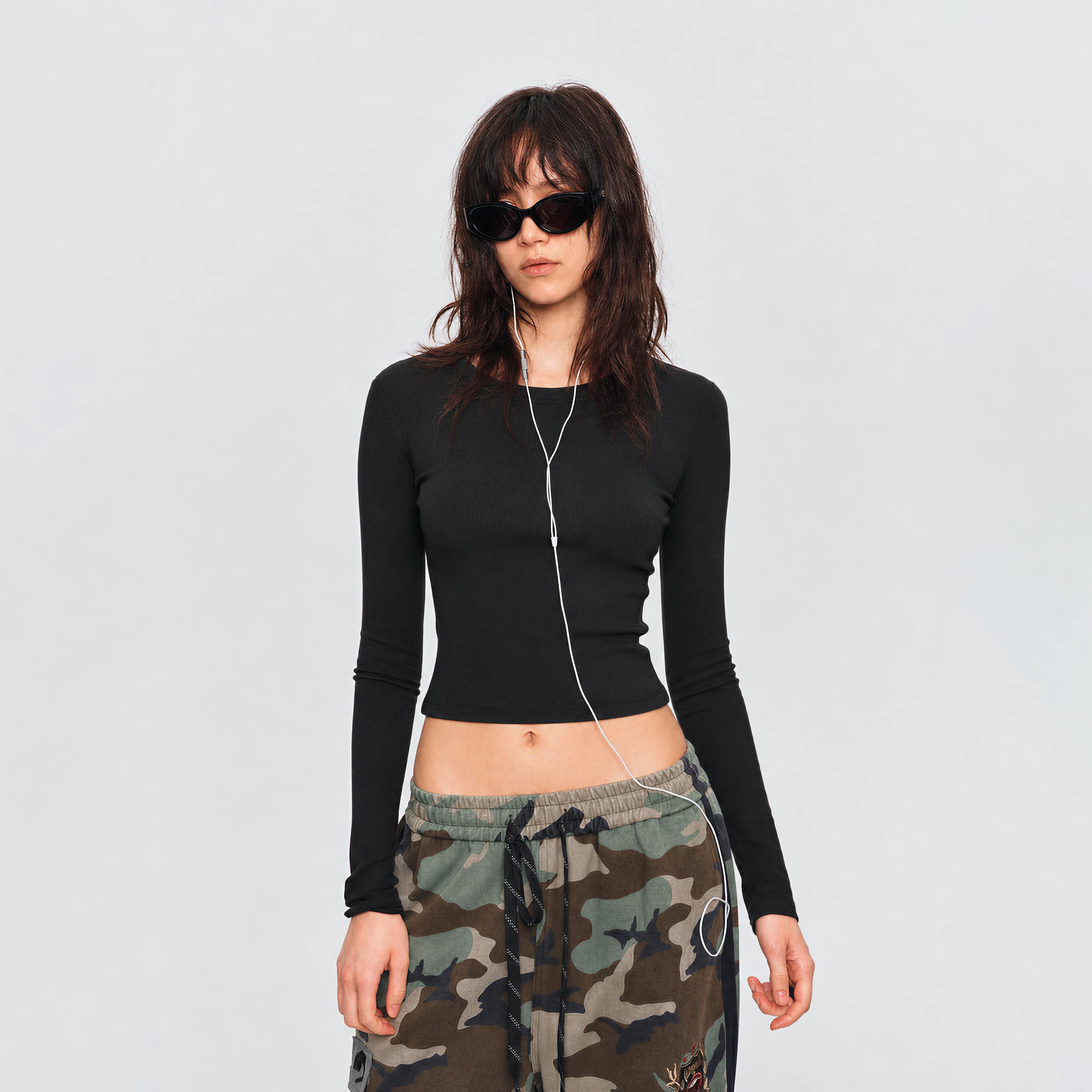 MADWITCH CROPPED RIBBED LONG TEE #C2026347