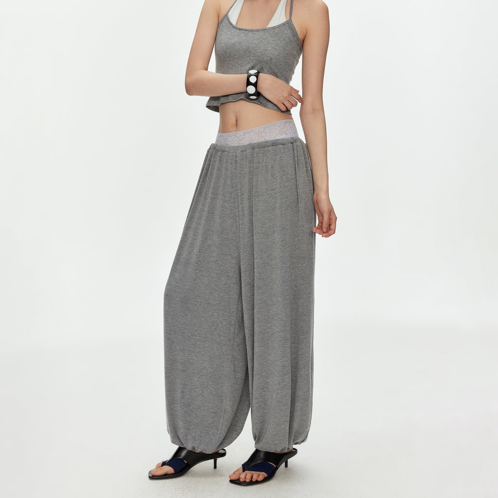 MADWITCH DRAWSTRING KNIT COZY LANTERN PANTS #8708