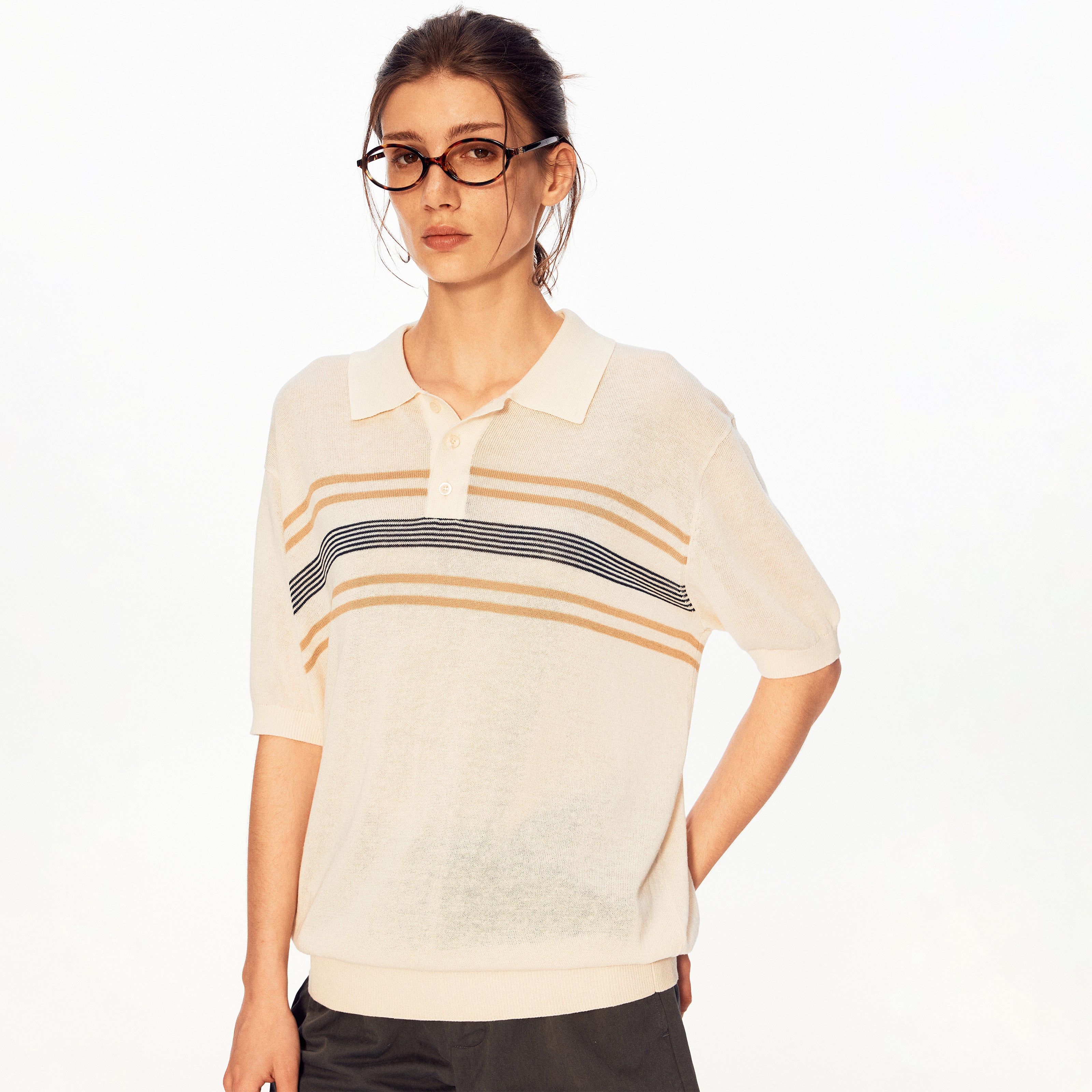 MADWITCH STRIPED KNIT POLO TEE #27496