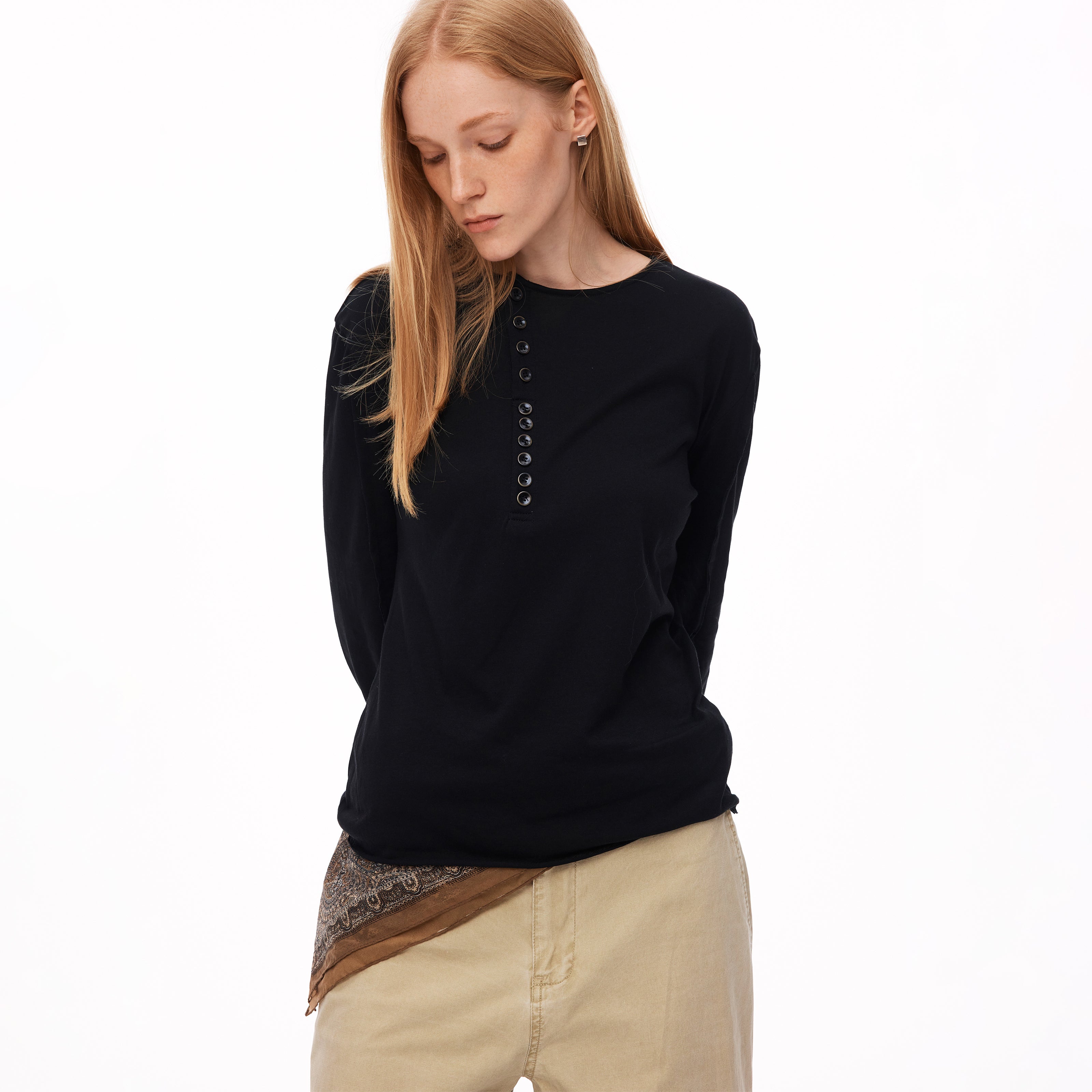 MADWITCH ASYMMETRIC PLACKET LYOCELL LINEN TEE #TC157