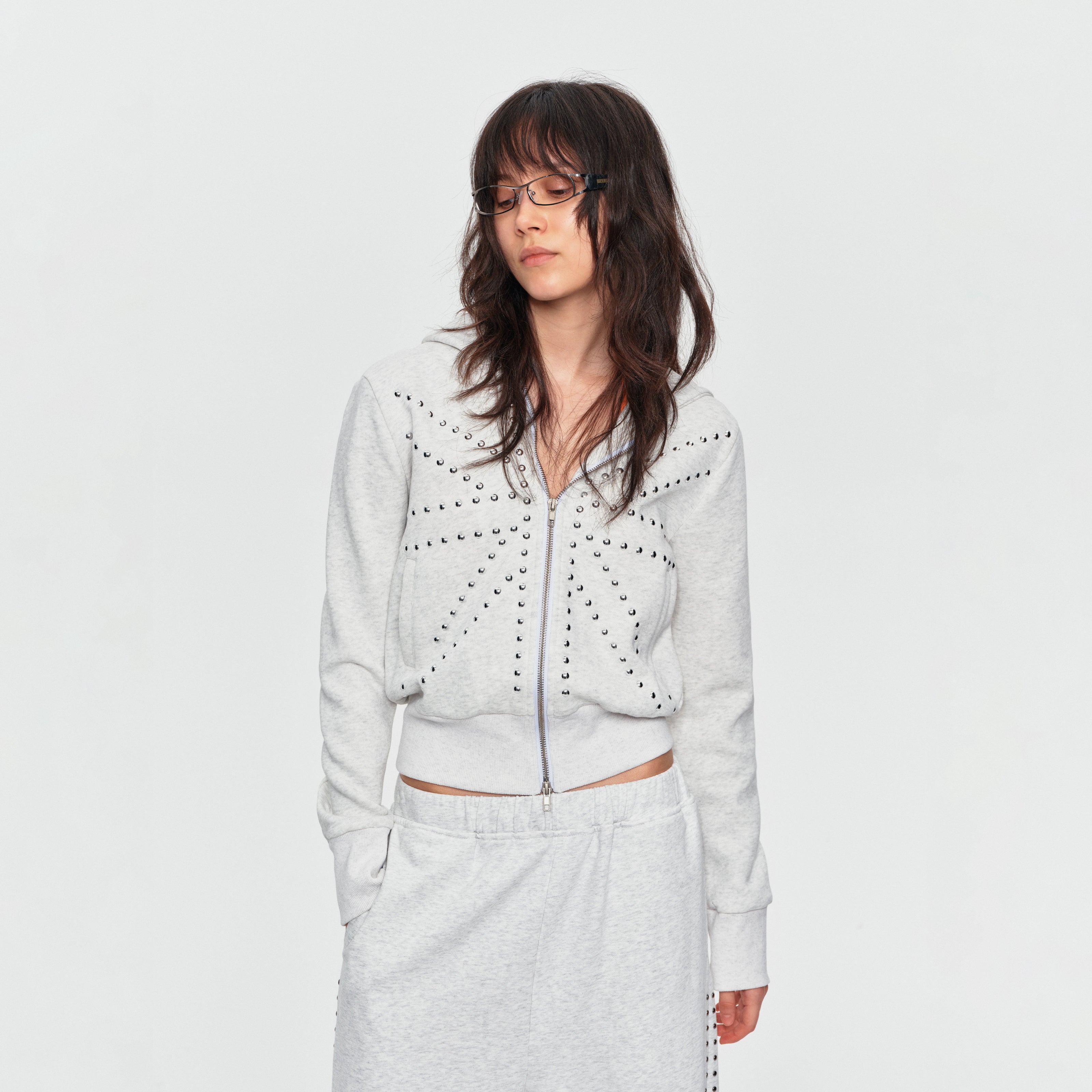 MADWITCH STUDDED CROPPED ZIP HOODIE #G2621