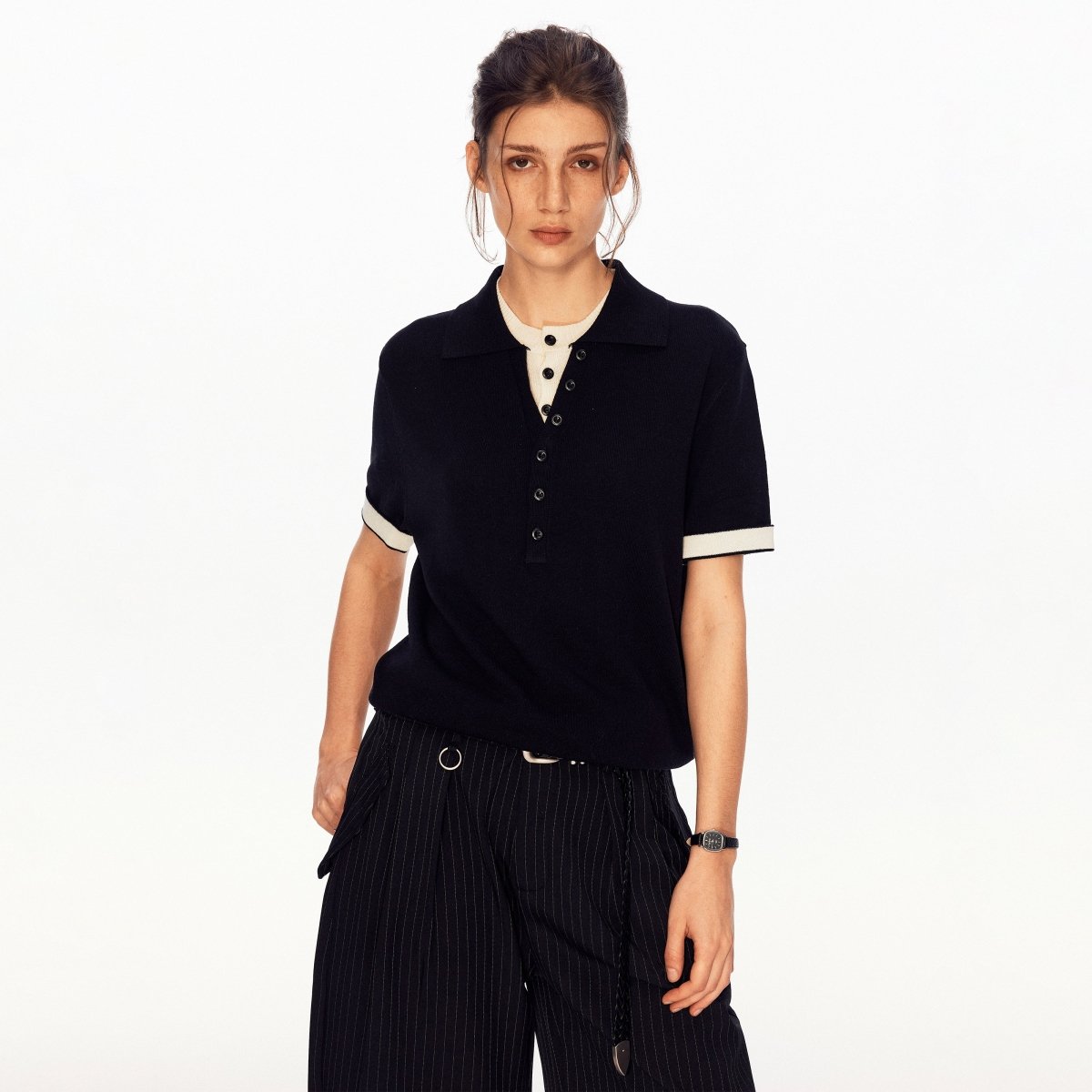 MADWITCH FAUX LAYER LINEN POLO TEE UTU066 - MadWitch Store