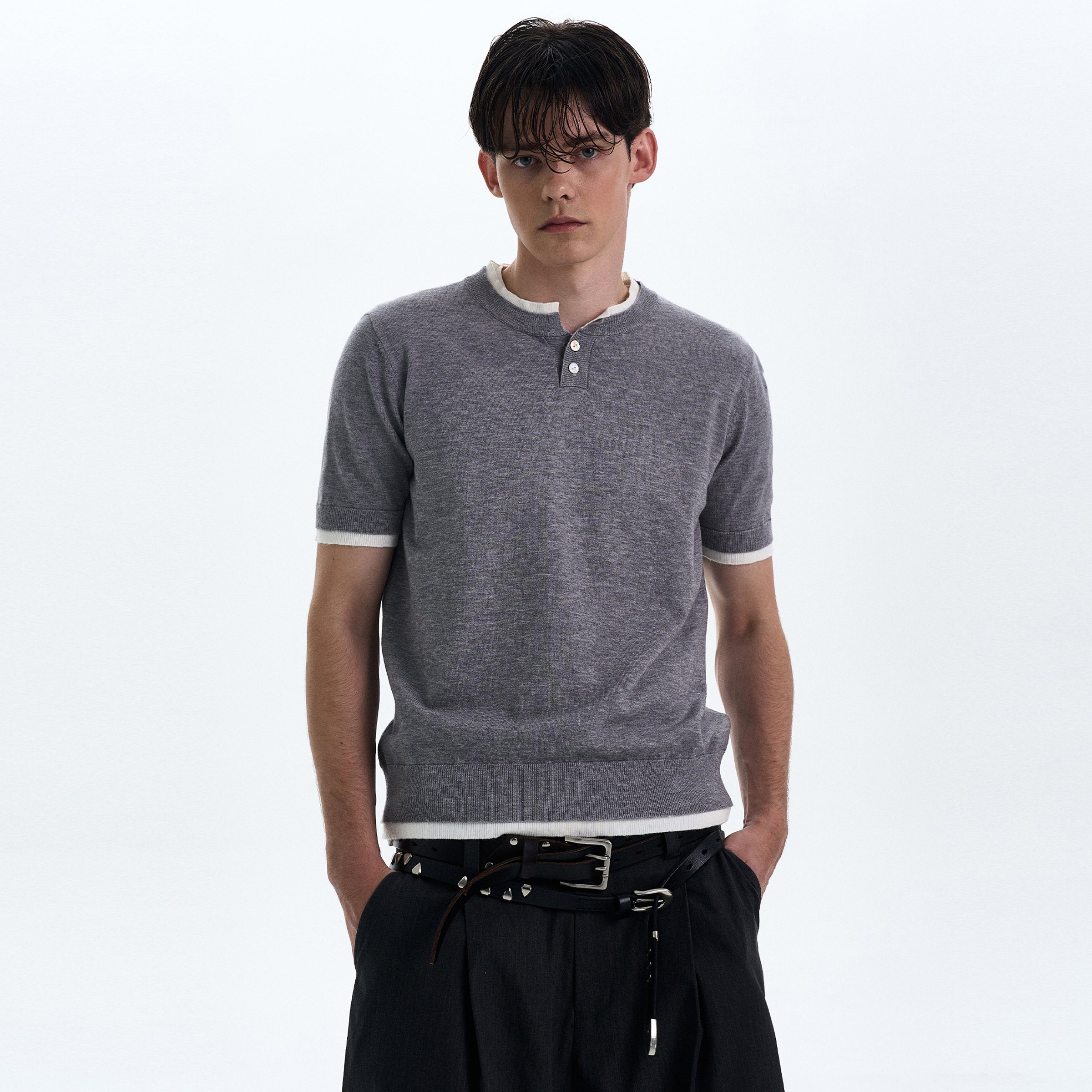 MADWITCH COLORBLOCK KNIT SHORT SLEEVE SHIRT #LX3027