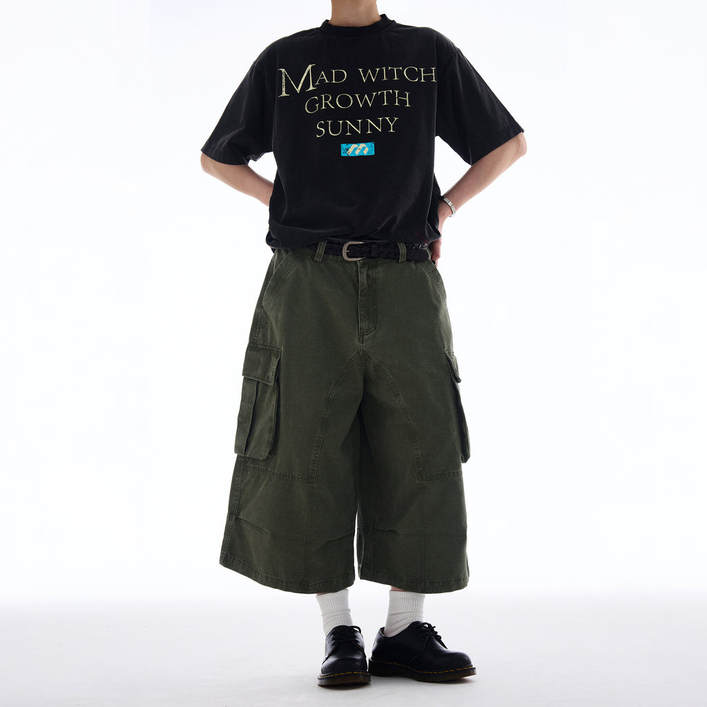 MADWITCH WIDE-LEG CARGO CROPPED PANTS #A592