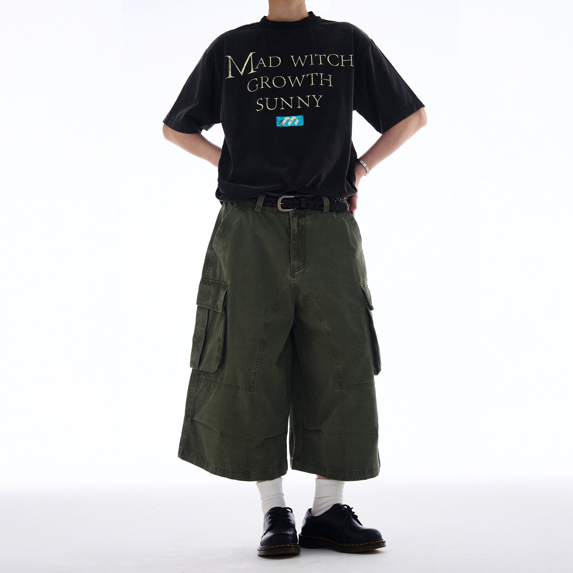 MADWITCH WIDE-LEG CARGO CROPPED PANTS #A592