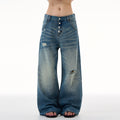 MADWITCH DISTRESSED BUTTON FLY DENIM #CK9623