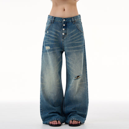 MADWITCH DISTRESSED BUTTON FLY DENIM #CK9623