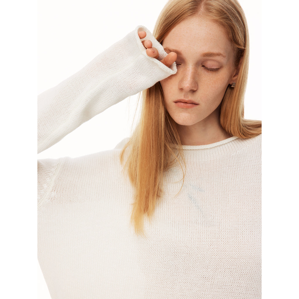 MADWITCH MINIMALIST MOCK NECK ROLL EDGE KNIT SHIRT #MYC021