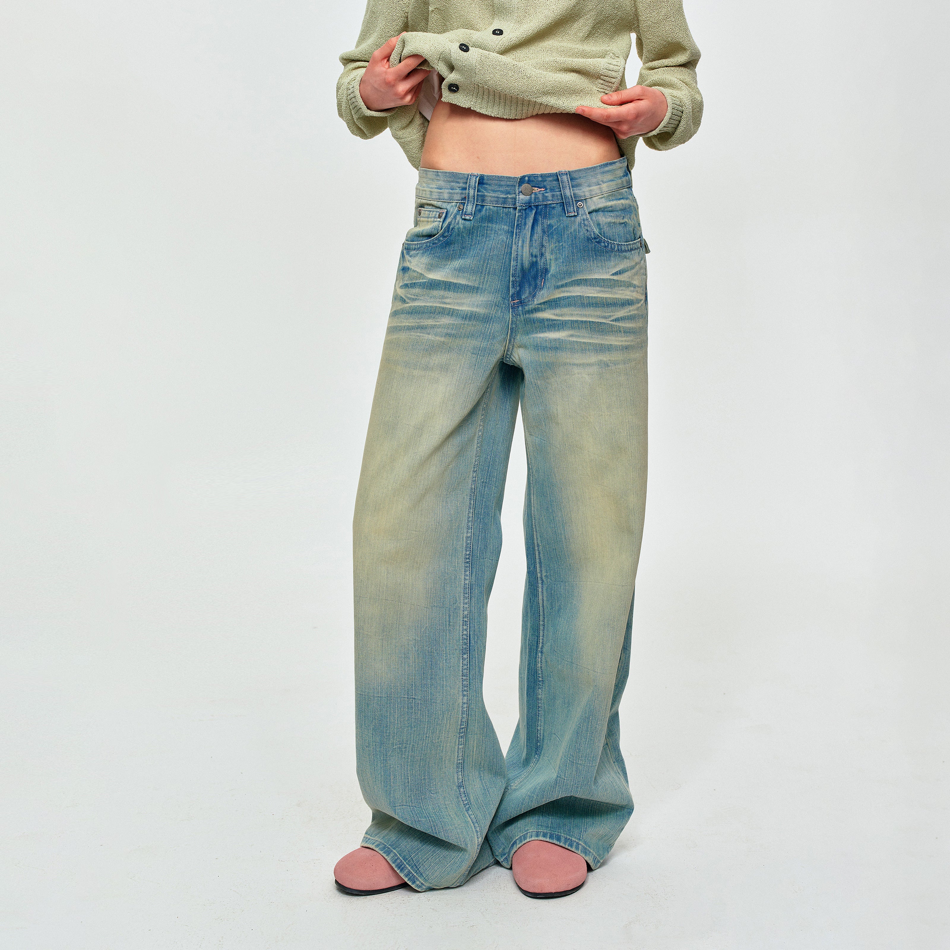 MADWITCH SLUB-WASHED WIDE-LEG JEANS #GPCN9856