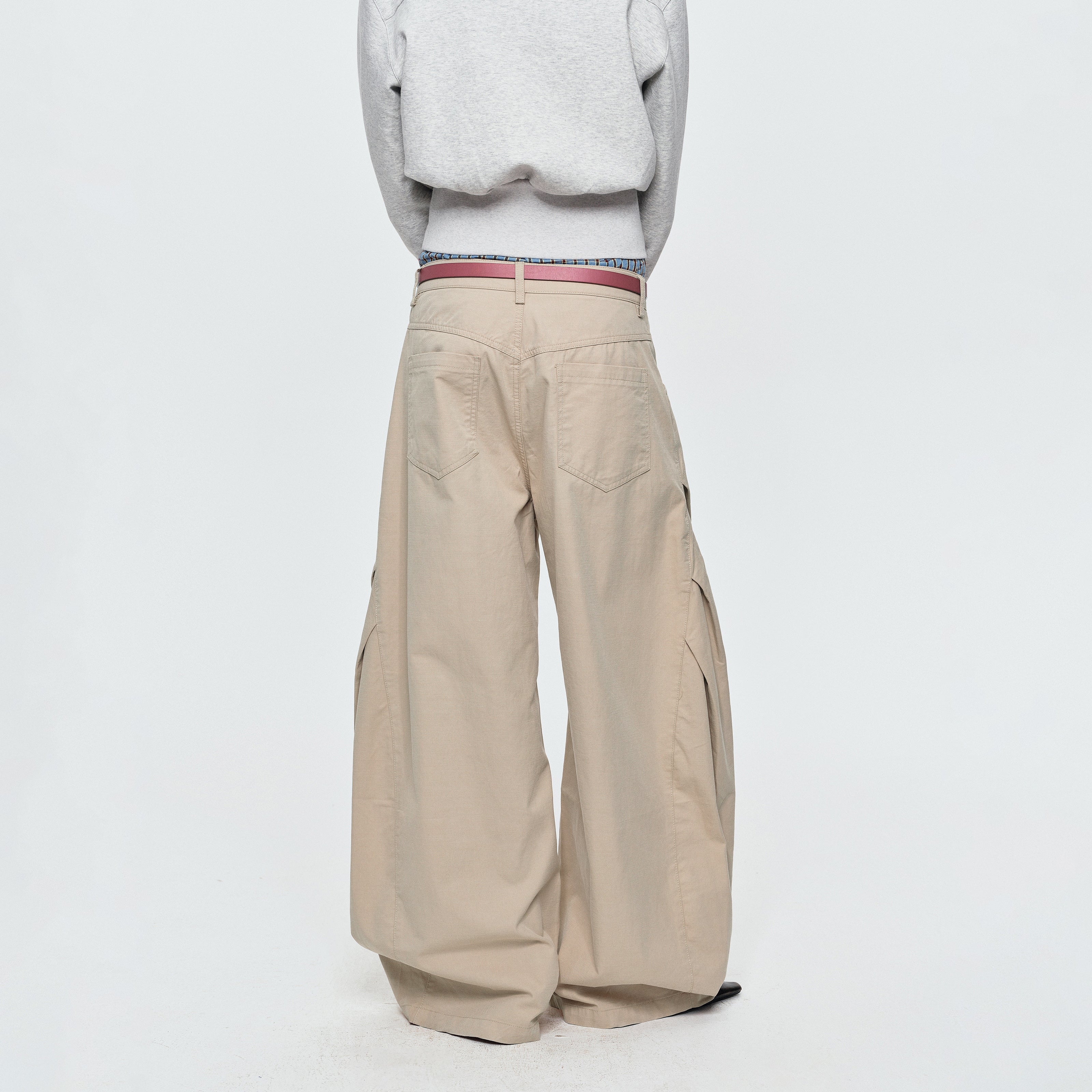 MADWITCH DOUBLE-PLEATED CURVED WIDE-LEG PANTS #A638