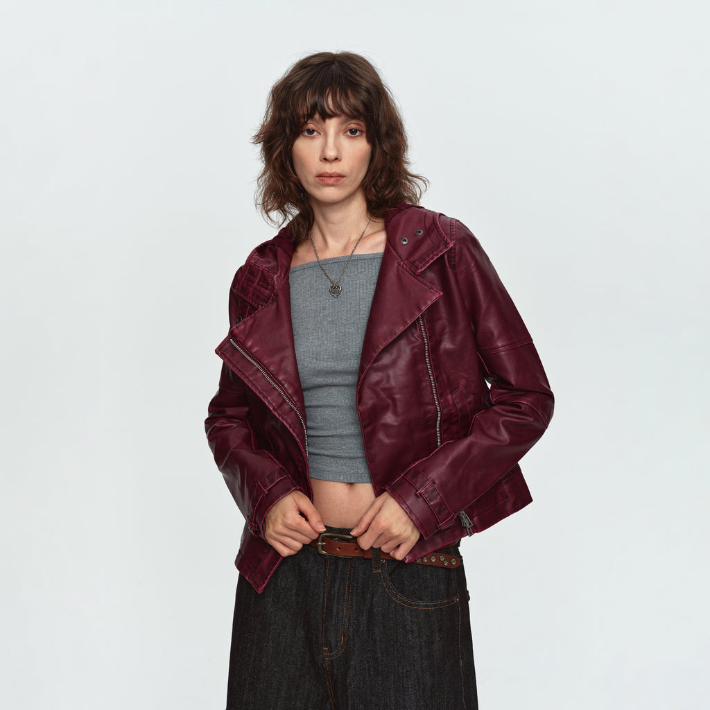 MADWITCH WASHED PU HOODED JACKET #L2026579