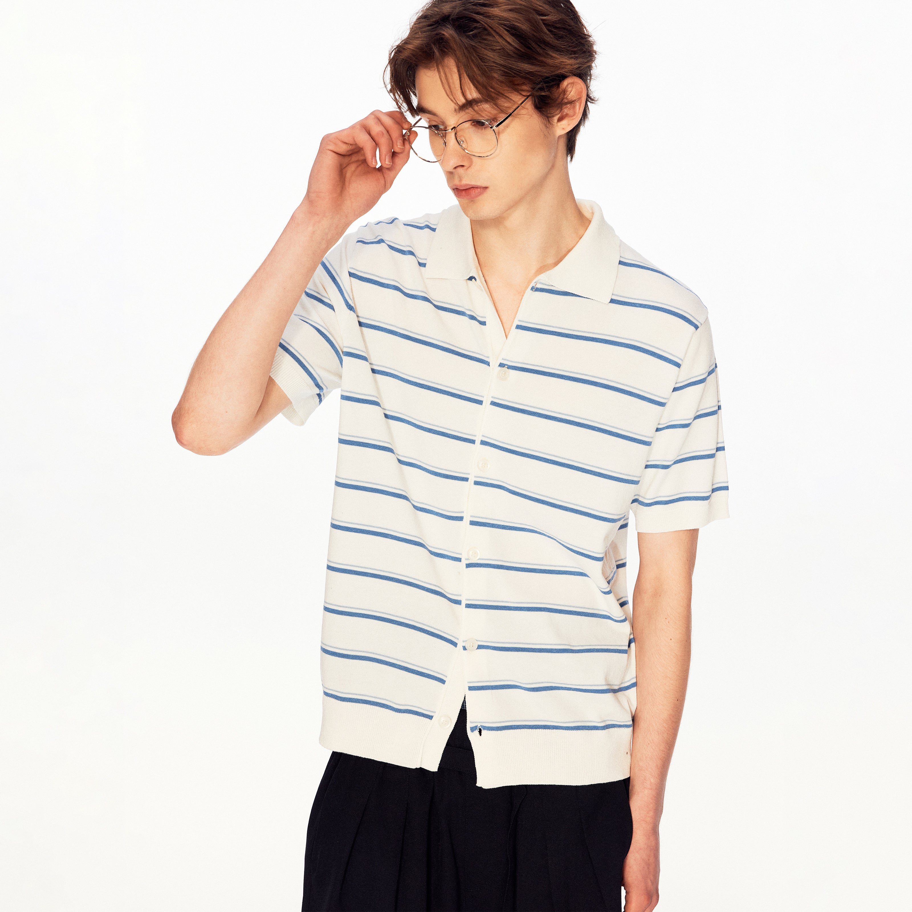 MADWITCH STRIPED LINEN POLO TEE #68693