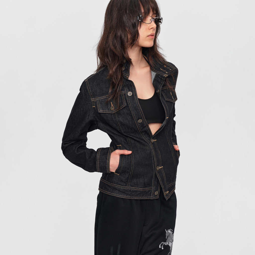 MADWITCH CONTRAST-STITCH CROPPED DENIM JACKET #Z1649