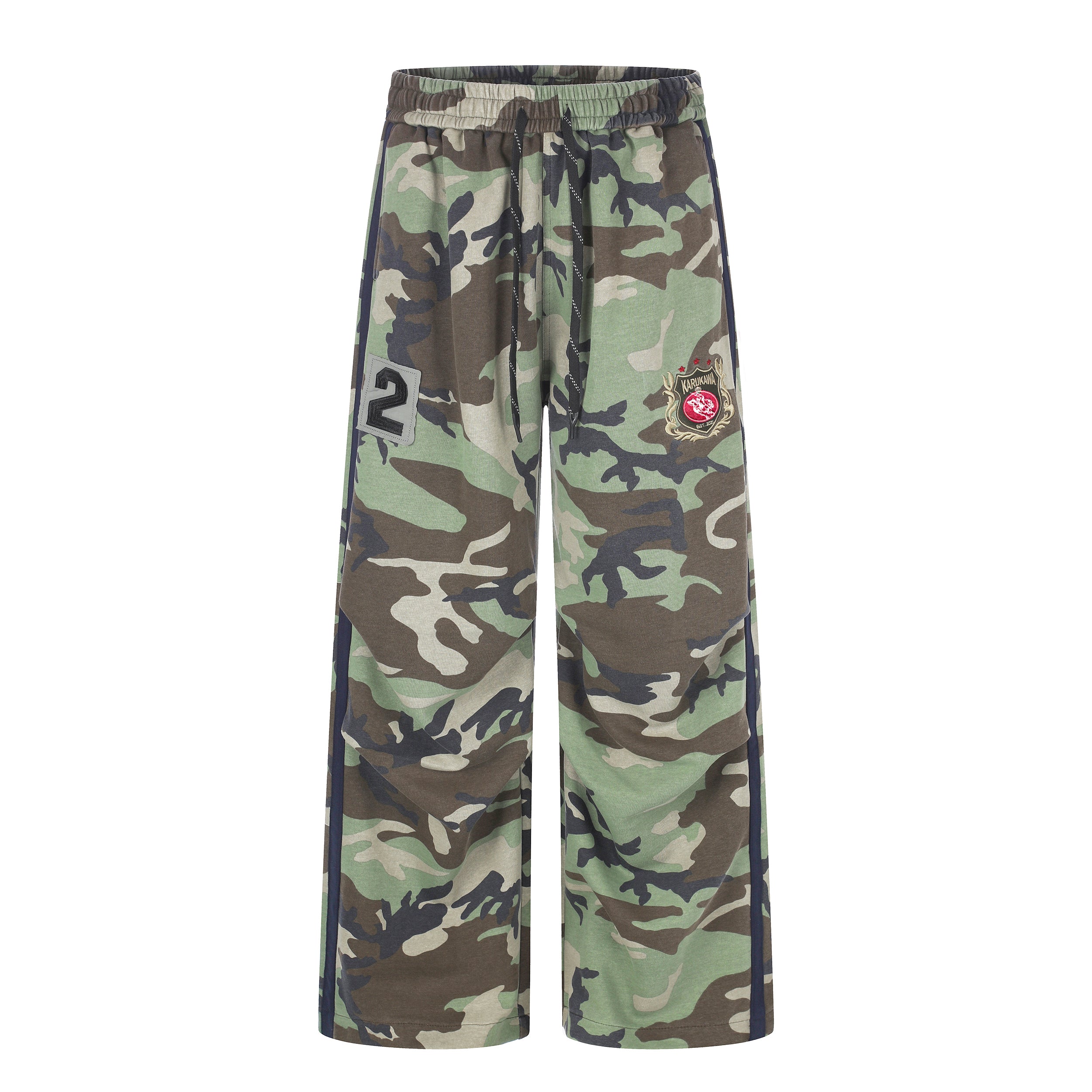 MADWITCH EMBROIDERED SIDE-STRIPE CAMO WIDE-LEG PANTS #CK61091
