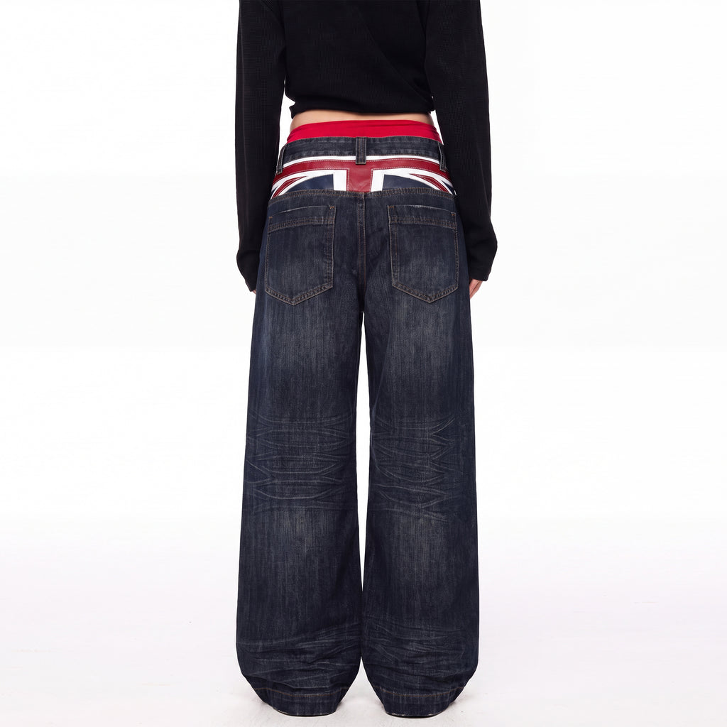 MADWITCH VINTAGE UNION JACK EMBROIDERED JEANS #L2026520