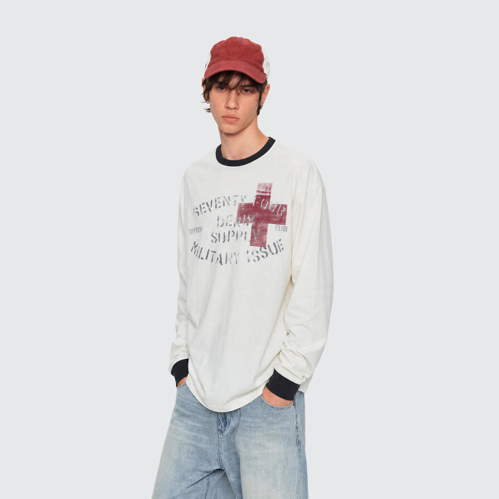 MADWITCH CONTRAST-COLLAR GRAPHIC LONGSLEEVE T-SHIRT #27559