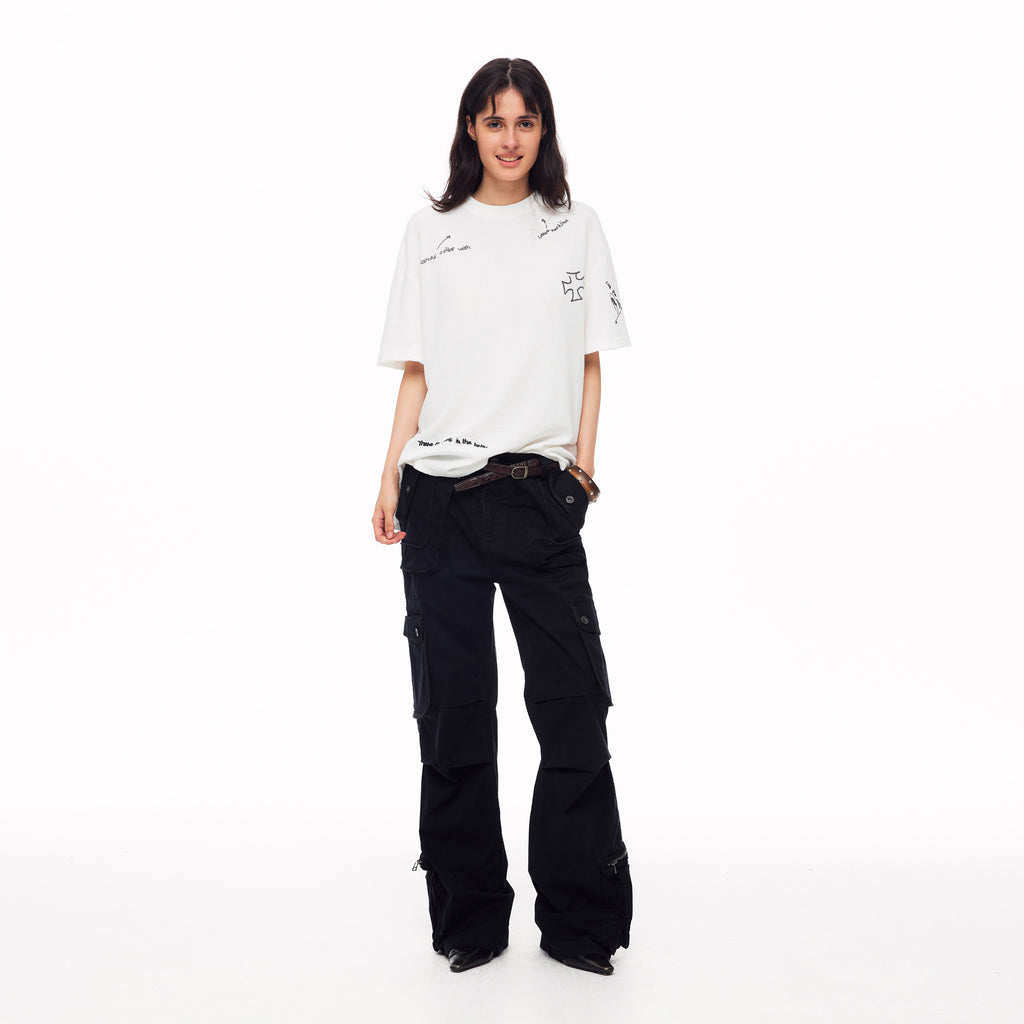 MADWITCH DECONSTRUCTED WASHED FLARE CARGO PANTS #CN61032